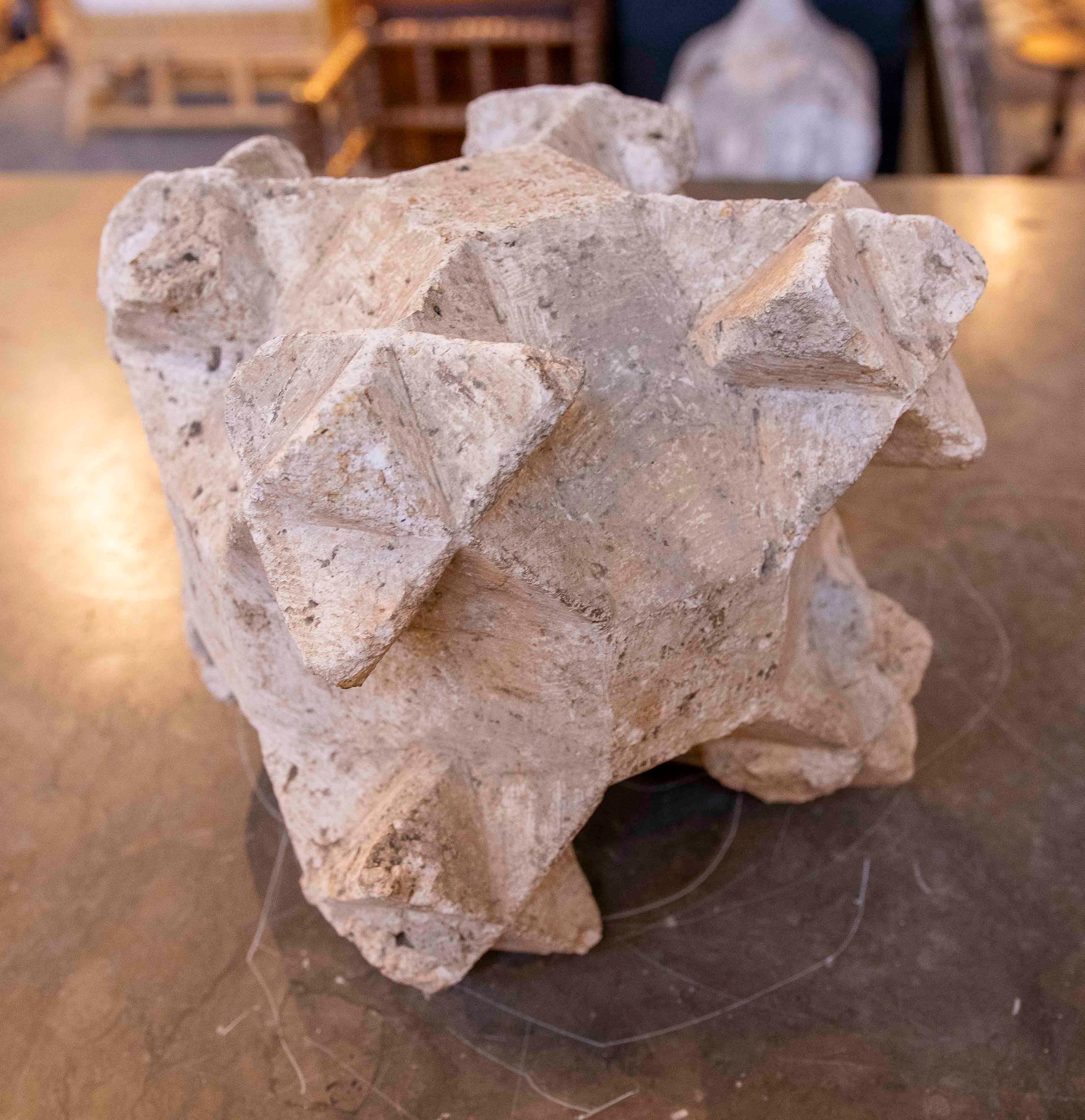 1450s Hand Carved Stone Ceiling Keystone, Gothic with Characteristic Points 8