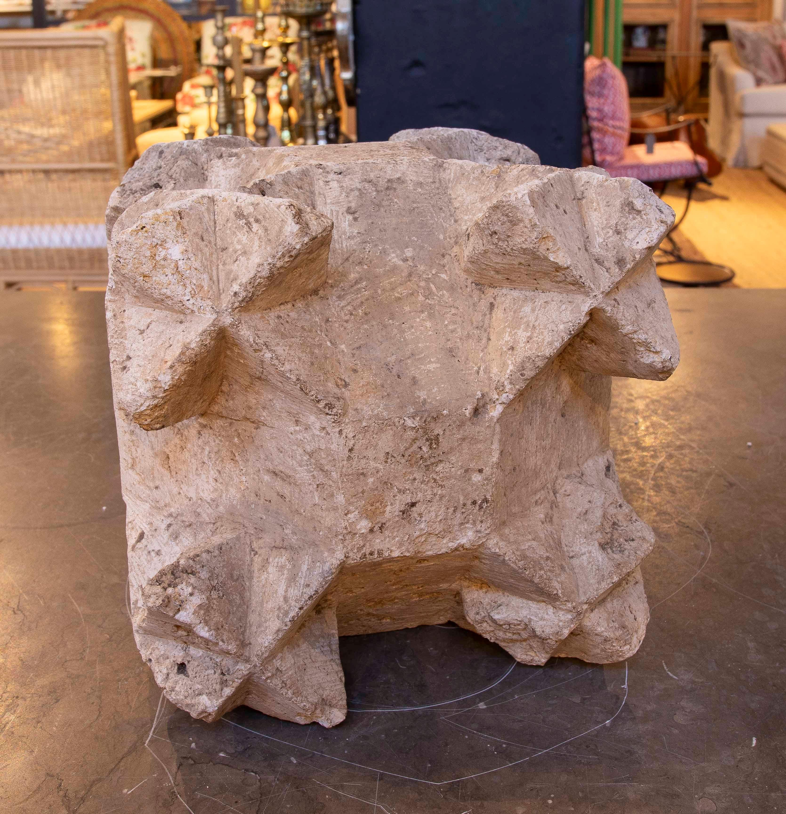 Hand-Carved 1450s Hand Carved Stone Ceiling Keystone, Gothic with Characteristic Points