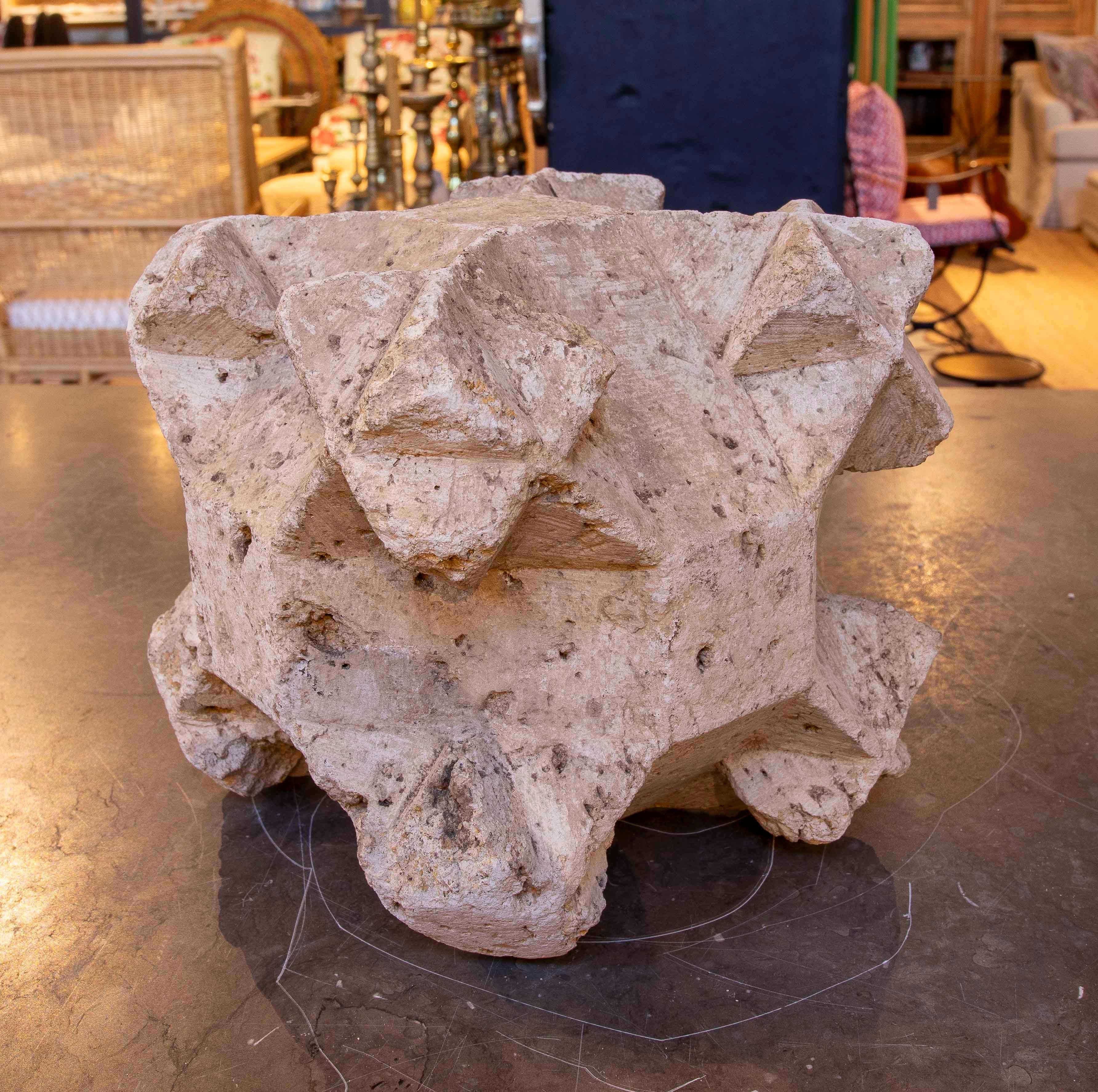 18th Century and Earlier 1450s Hand Carved Stone Ceiling Keystone, Gothic with Characteristic Points