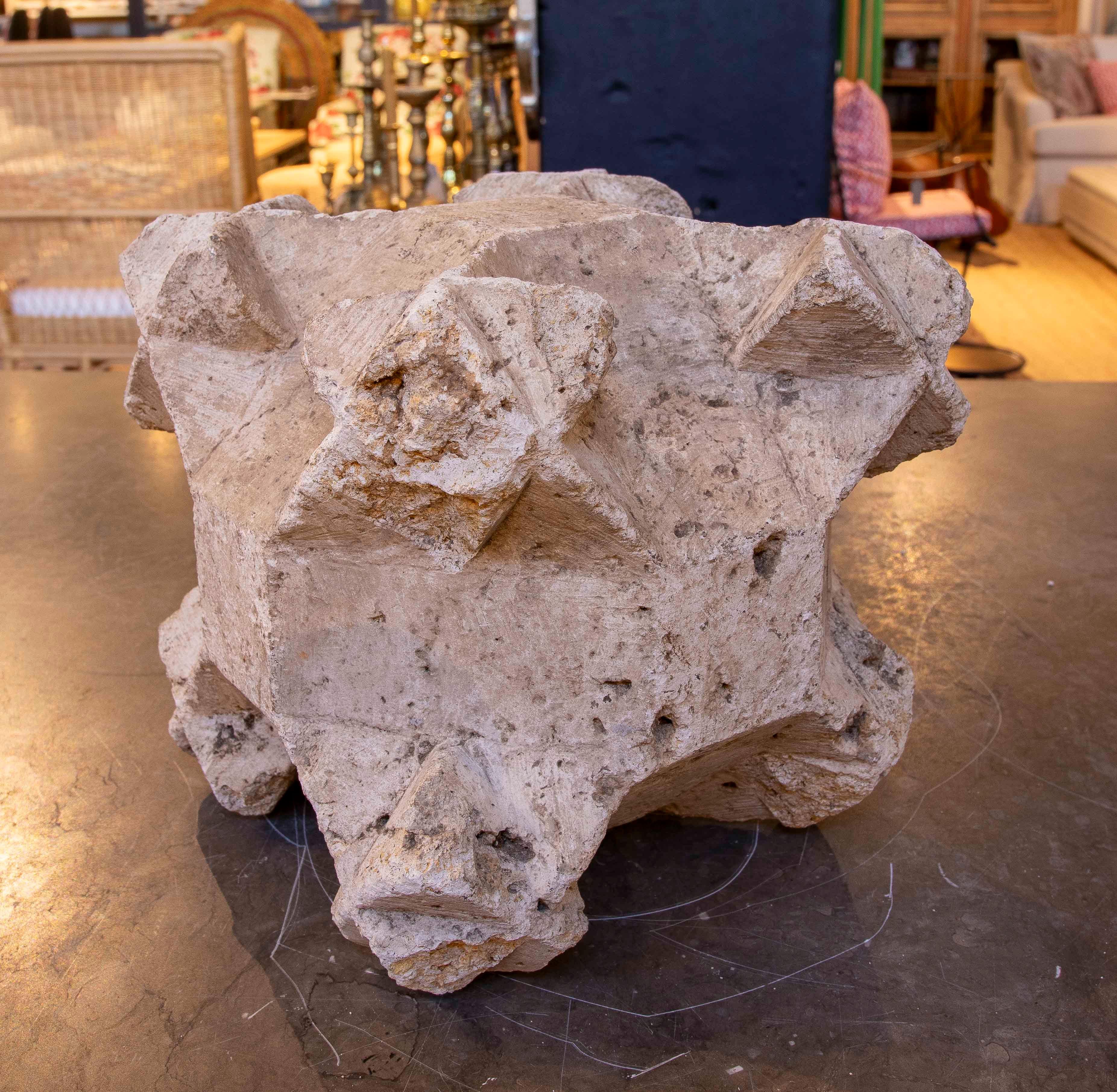 1450s Hand Carved Stone Ceiling Keystone, Gothic with Characteristic Points 2