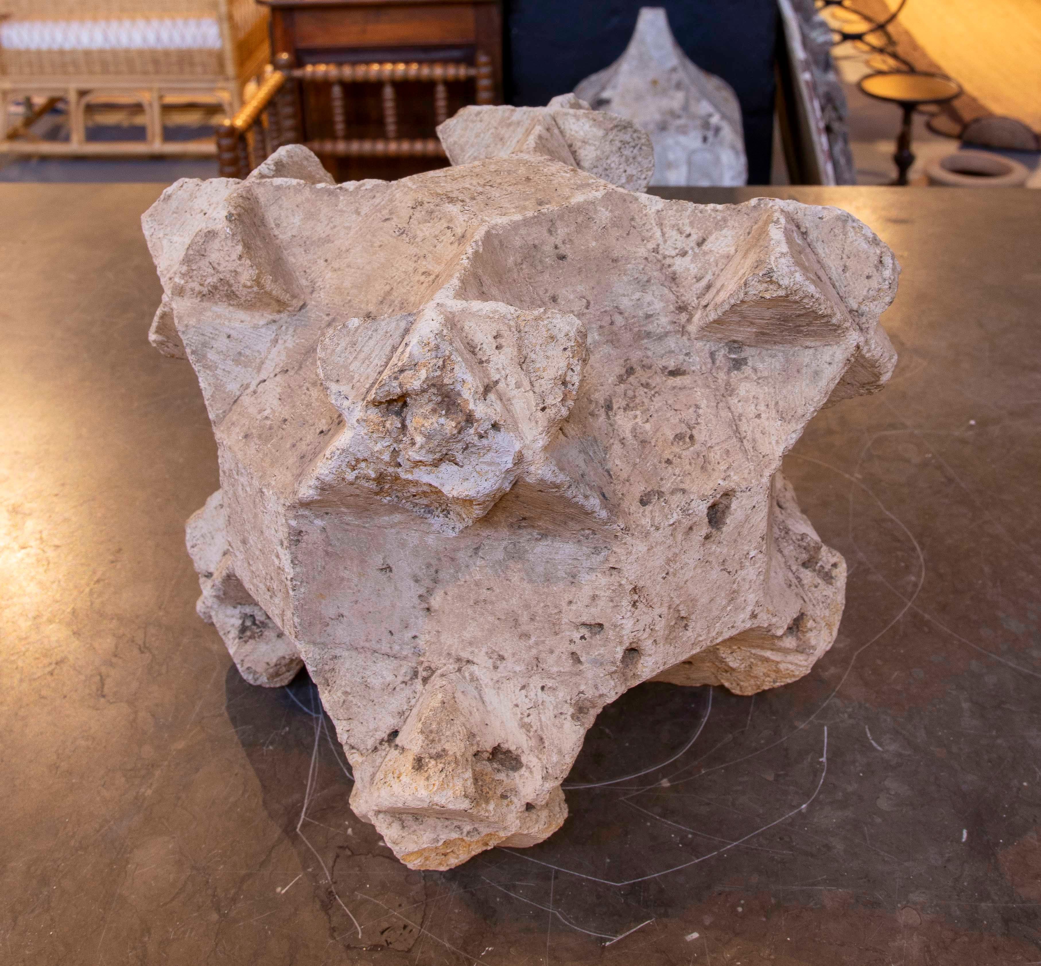 1450s Hand Carved Stone Ceiling Keystone, Gothic with Characteristic Points 3