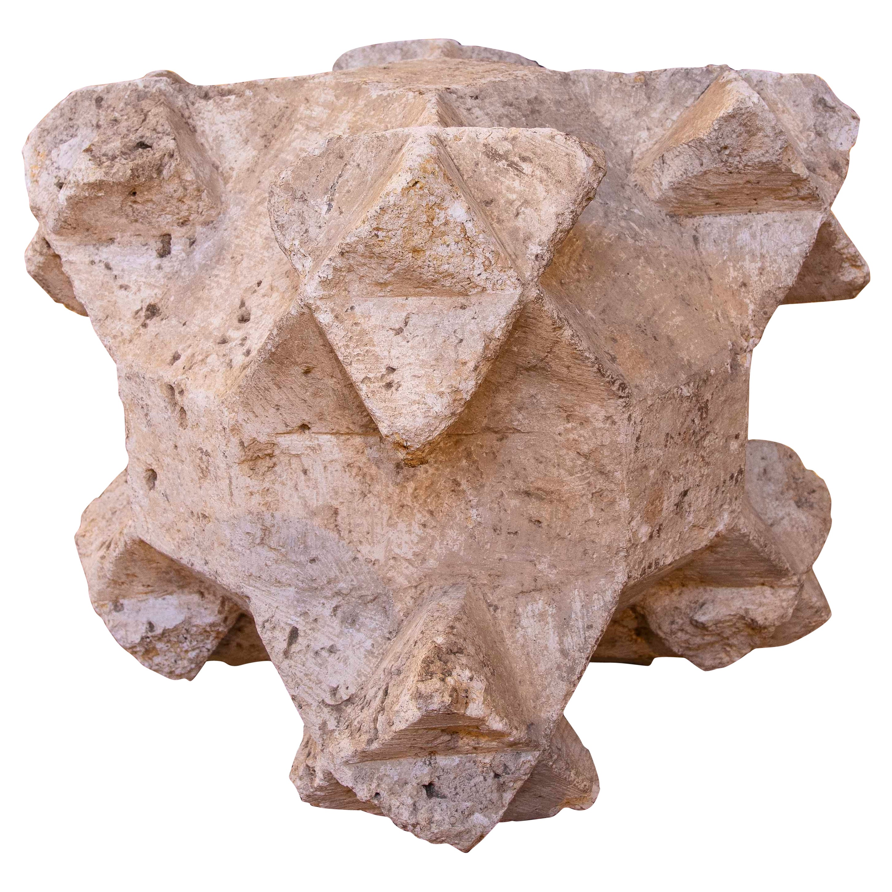 1450s Hand Carved Stone Ceiling Keystone, Gothic with Characteristic Points