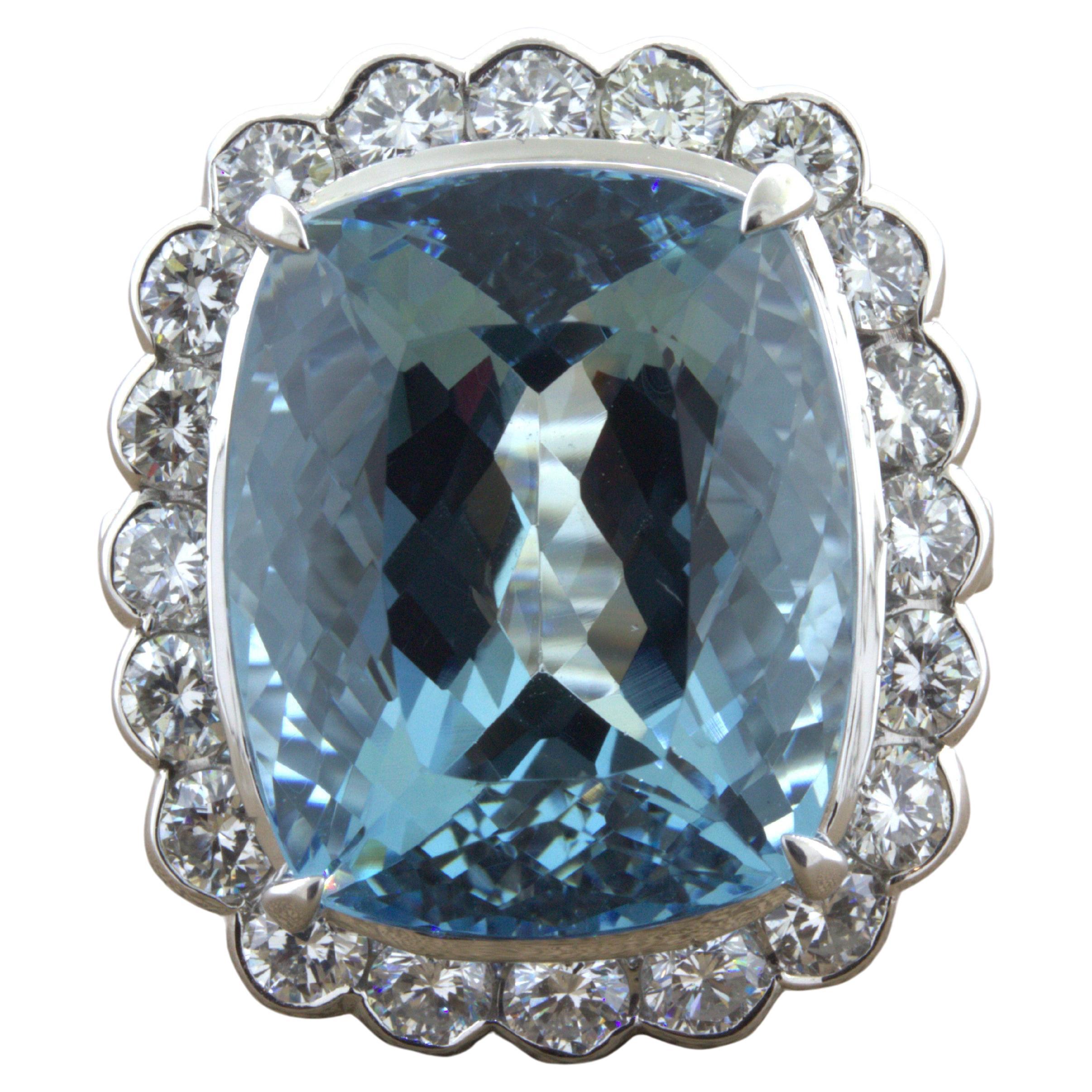 14.51 Carat Aquamarine Diamond Platinum Cocktail Ring For Sale