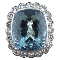 14.51 Carat Aquamarine Diamond Platinum Cocktail Ring