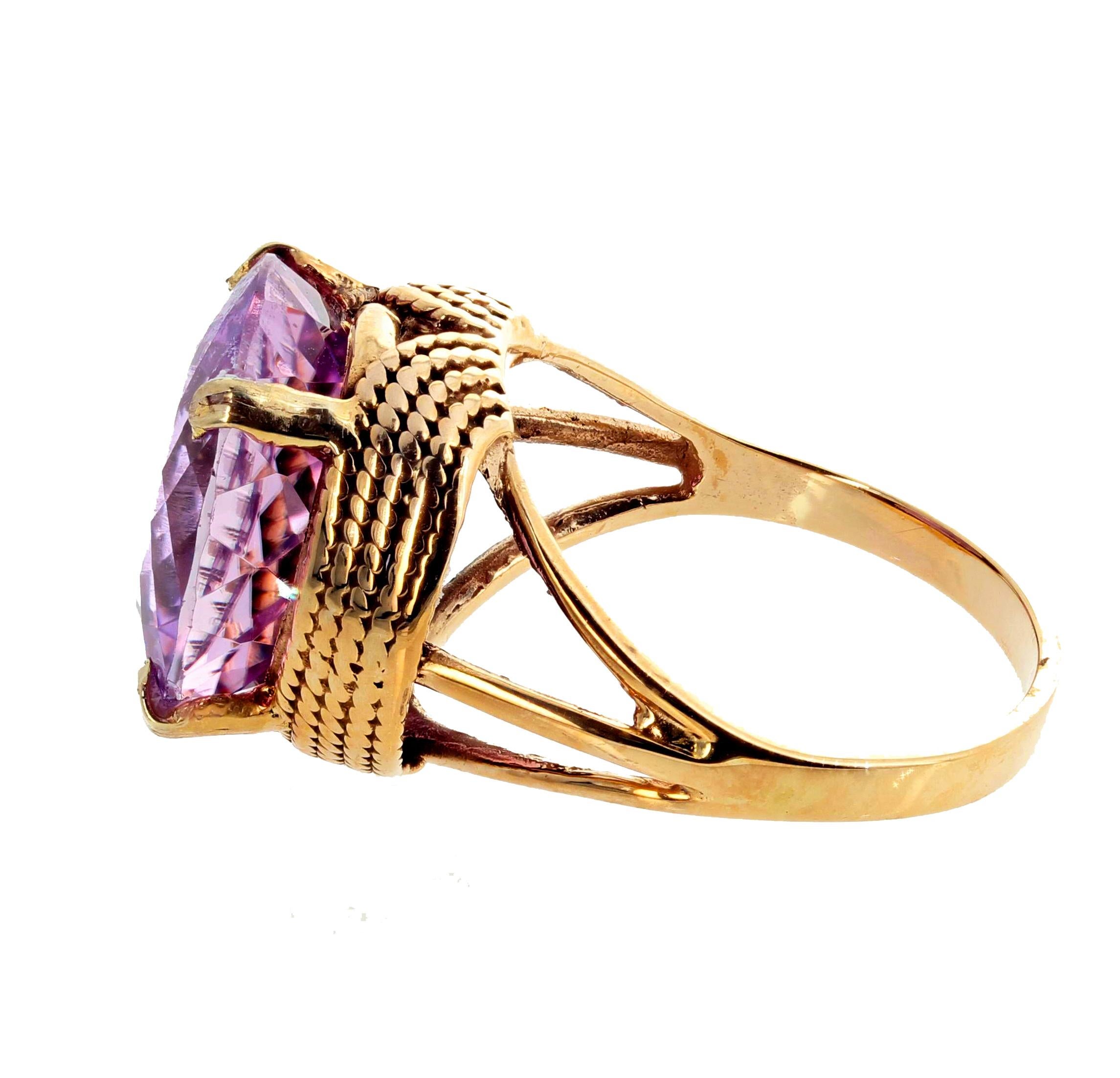 Round Cut AJD Extraordinary Rare 14.51Ct Natural Kunzite 14Kt Gold Cocktail Ring For Sale