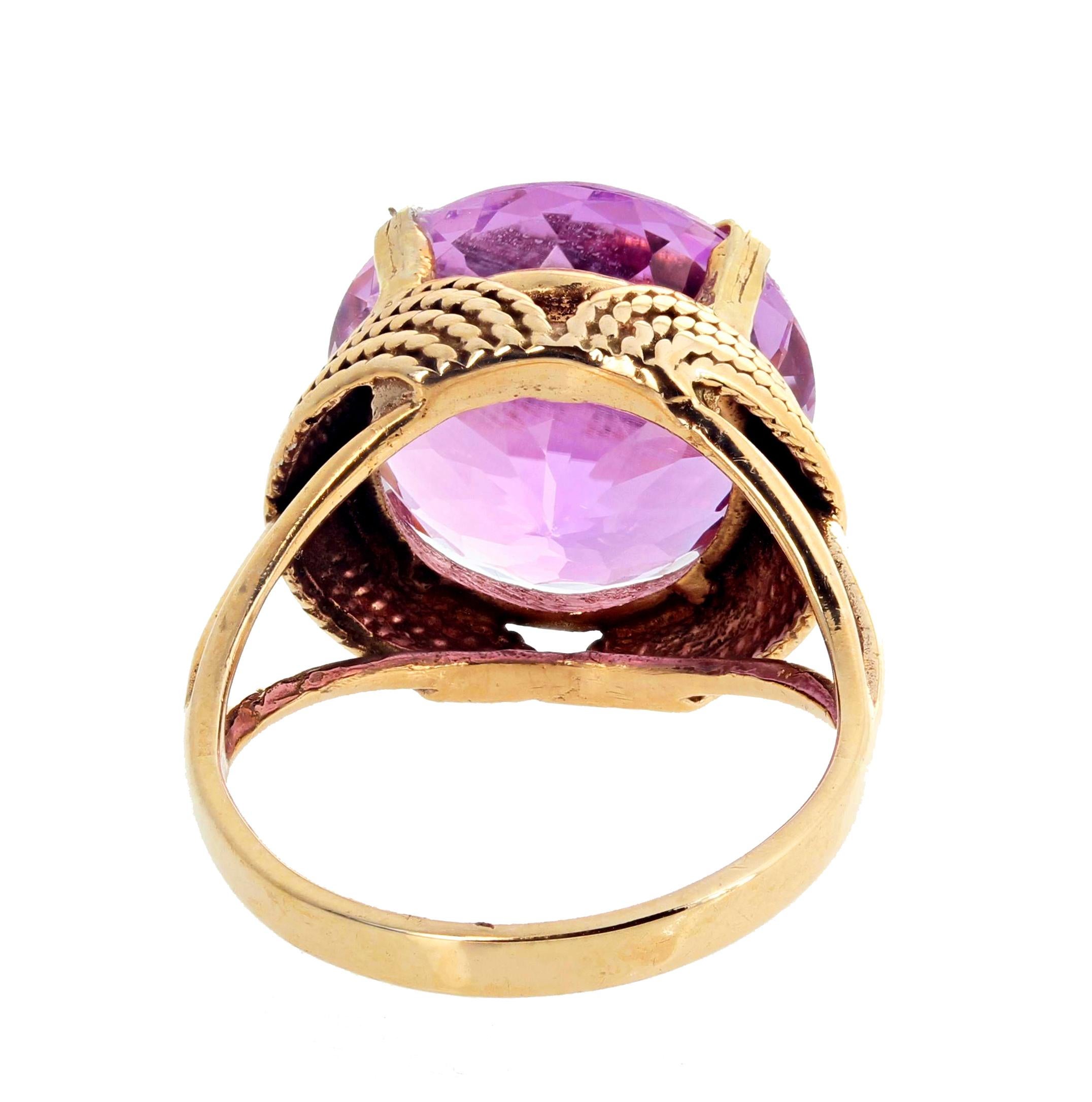 AJD Extraordinary Rare 14.51Ct Natural Kunzite 14Kt Gold Cocktail Ring In New Condition For Sale In Raleigh, NC
