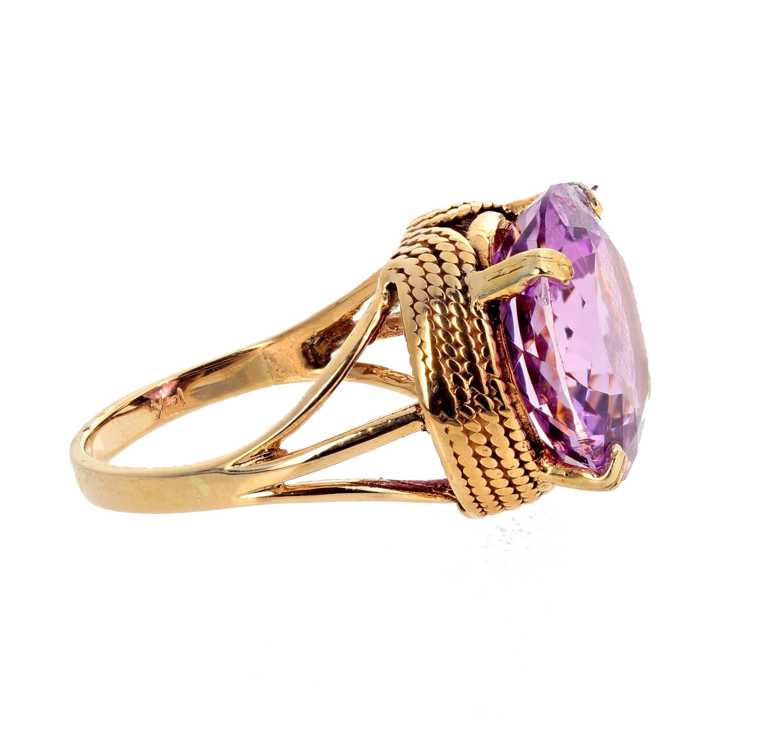 Women's or Men's AJD Extraordinary Rare 14.51Ct Natural Kunzite 14Kt Gold Cocktail Ring For Sale