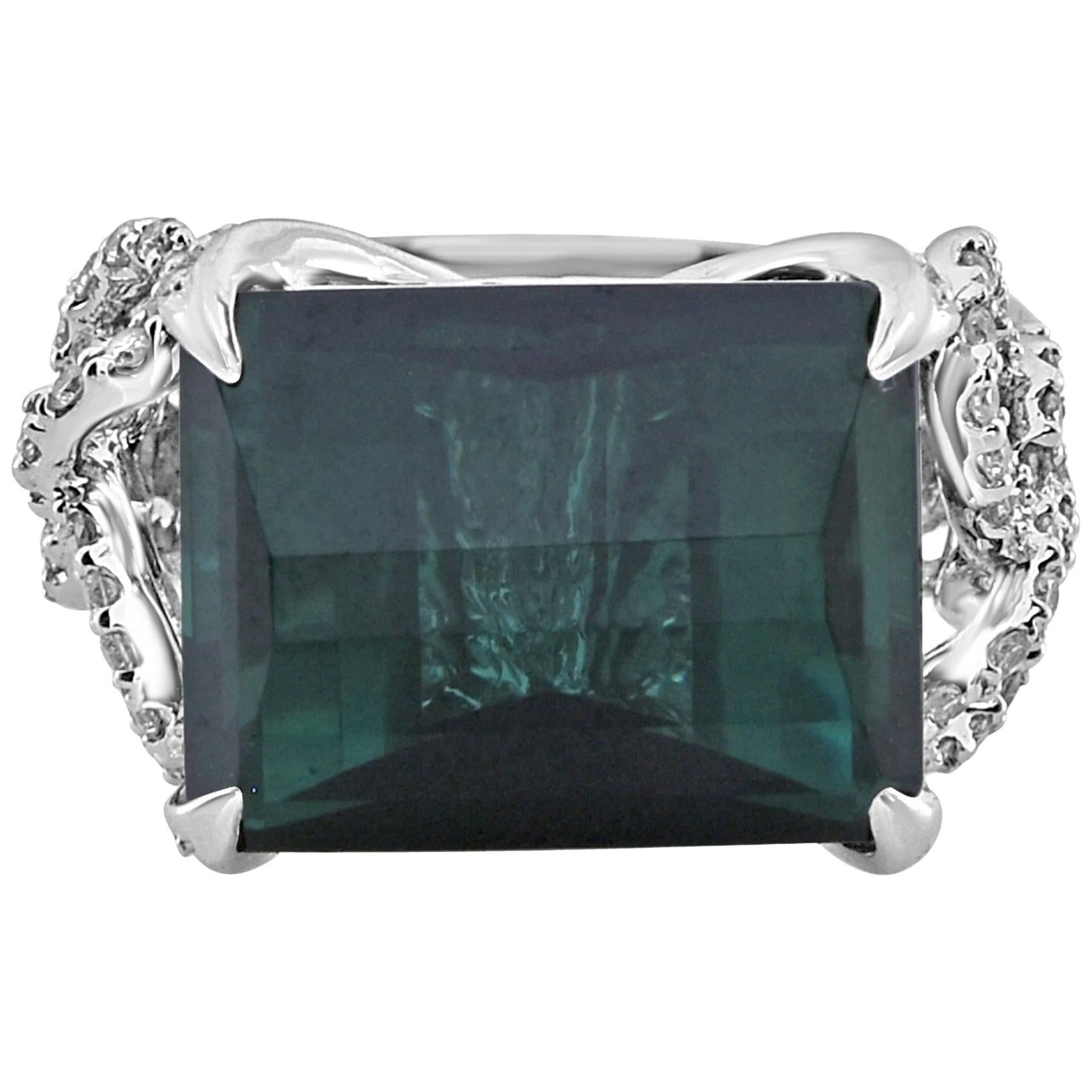 13.94 Carat Emerald Cut Tourmaline "Prism" Ring For Sale