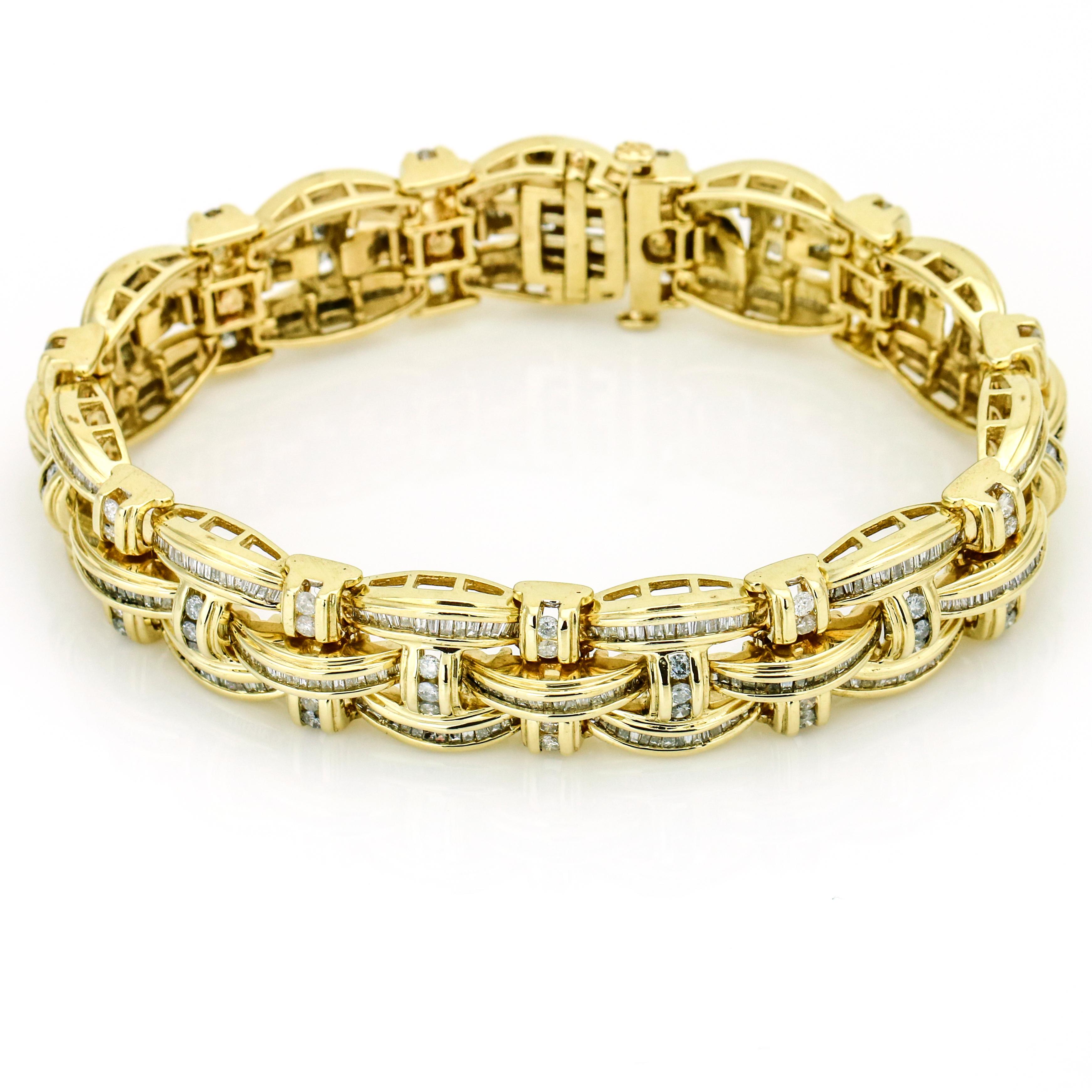 14.55 Carat 14 Karat Yellow Gold Diamond Men's Link Bracelet In Excellent Condition For Sale In Fort Lauderdale, FL
