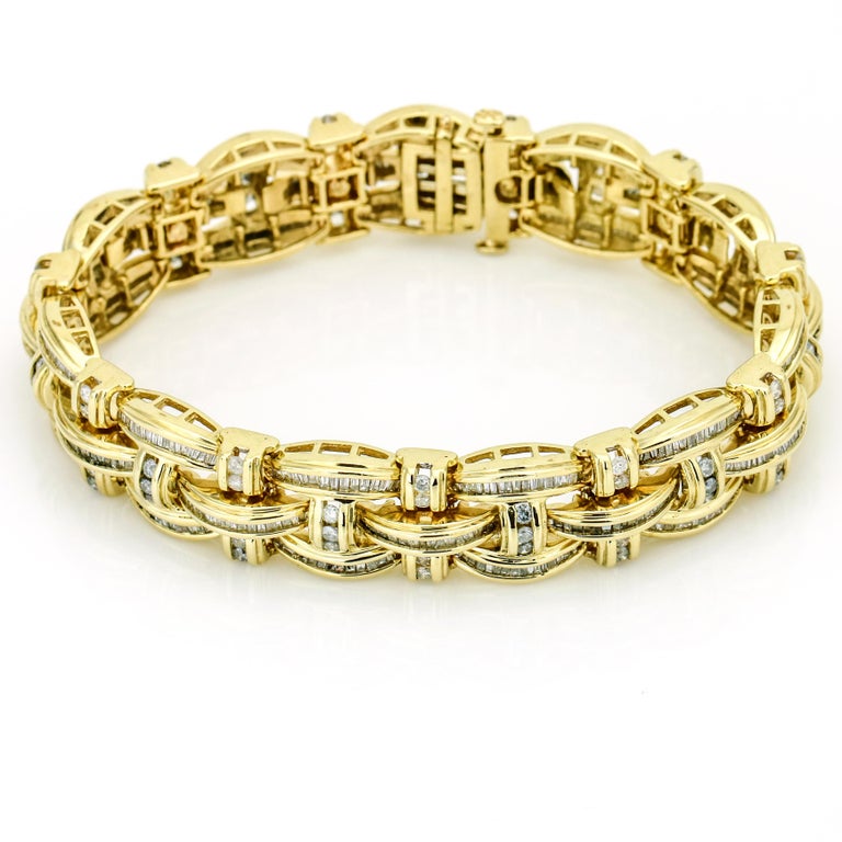 14.55 Carat 14 Karat Yellow Gold Diamond Men's Link Bracelet For Sale ...