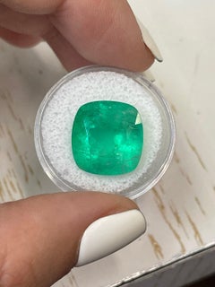 14.55 Carat Medium Green Colombian Emerald - Cushion Cut May Birthstone Gem