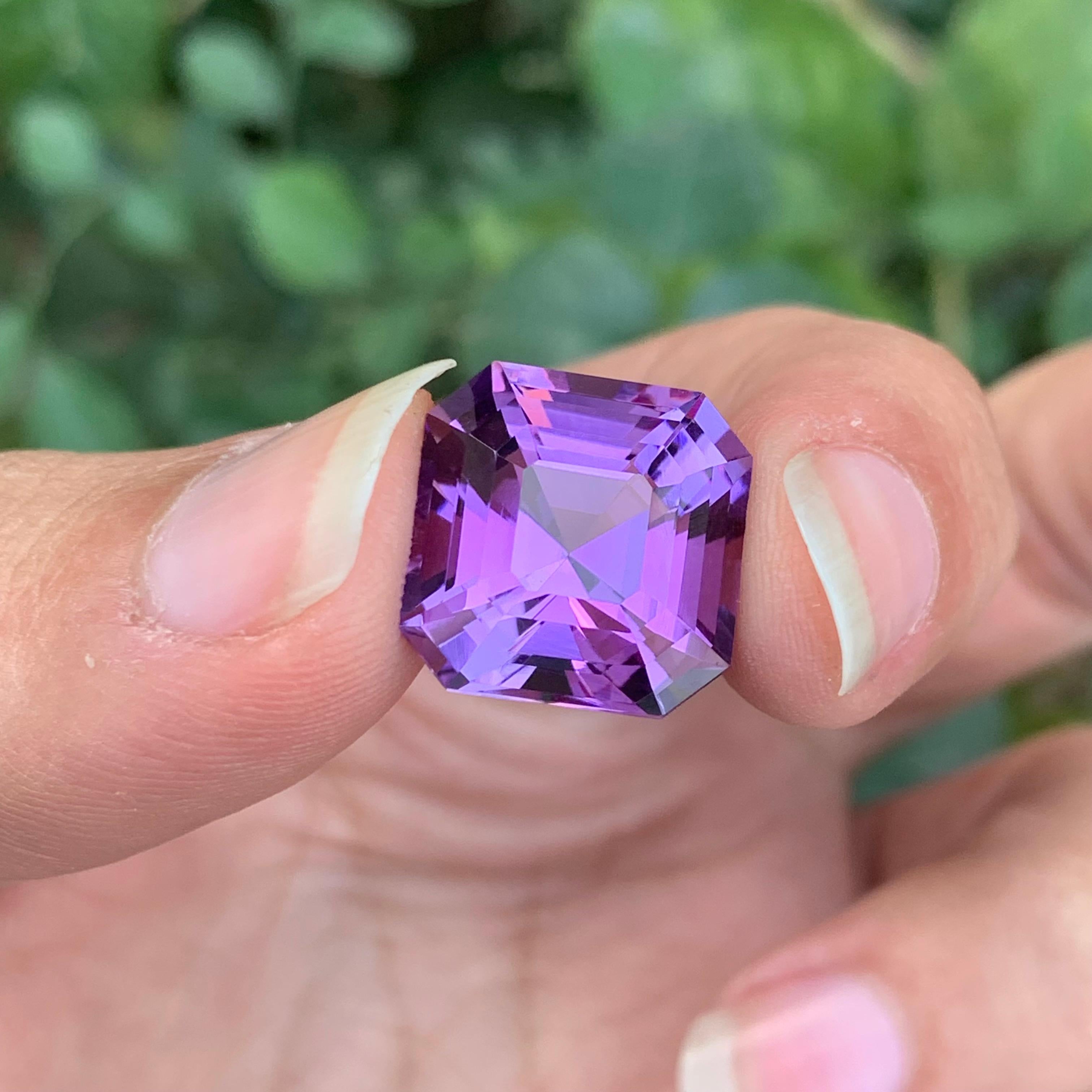 Arts and Crafts 14.55 Carats Perfect Asscher Cut Loose Purple Amethyst Brazil Mine For Sale