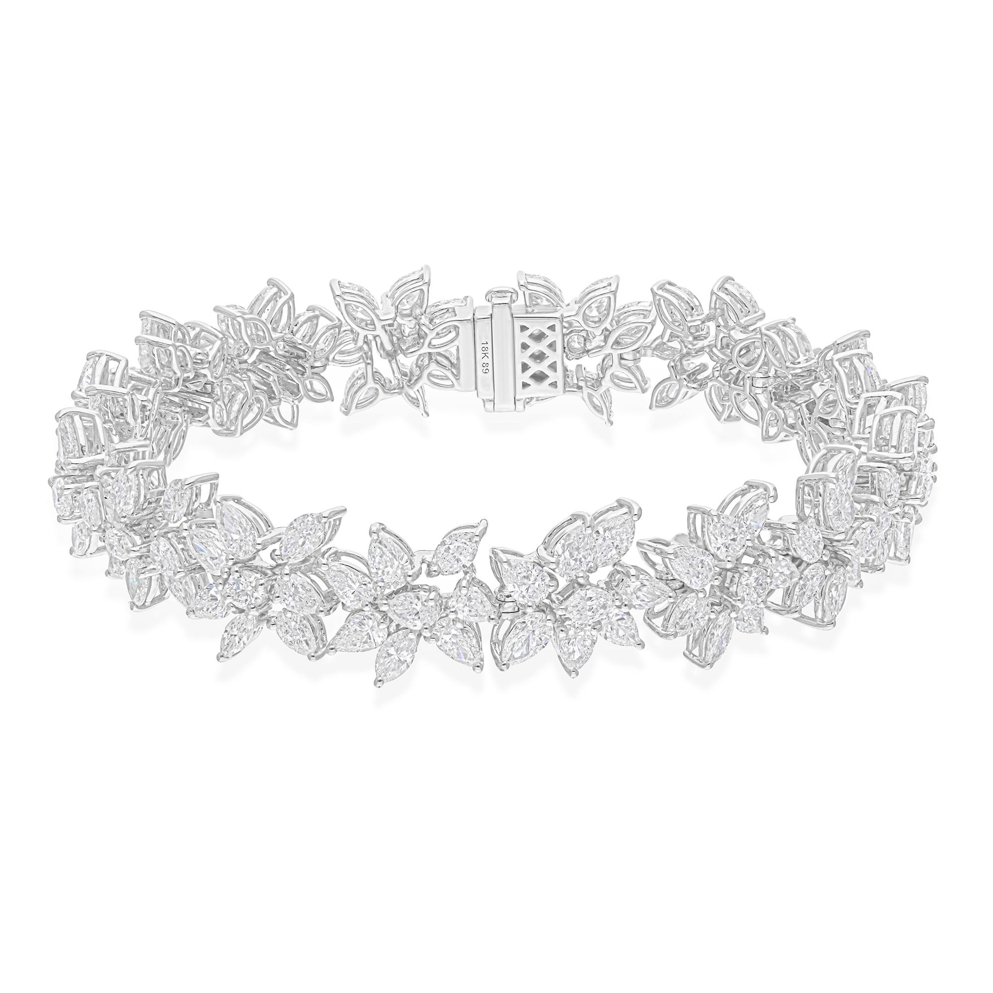 Pulsera de compromiso con racimo de diamantes certificado SI/H de 14,55 qt Oro blanco de 14 quilates en venta 2