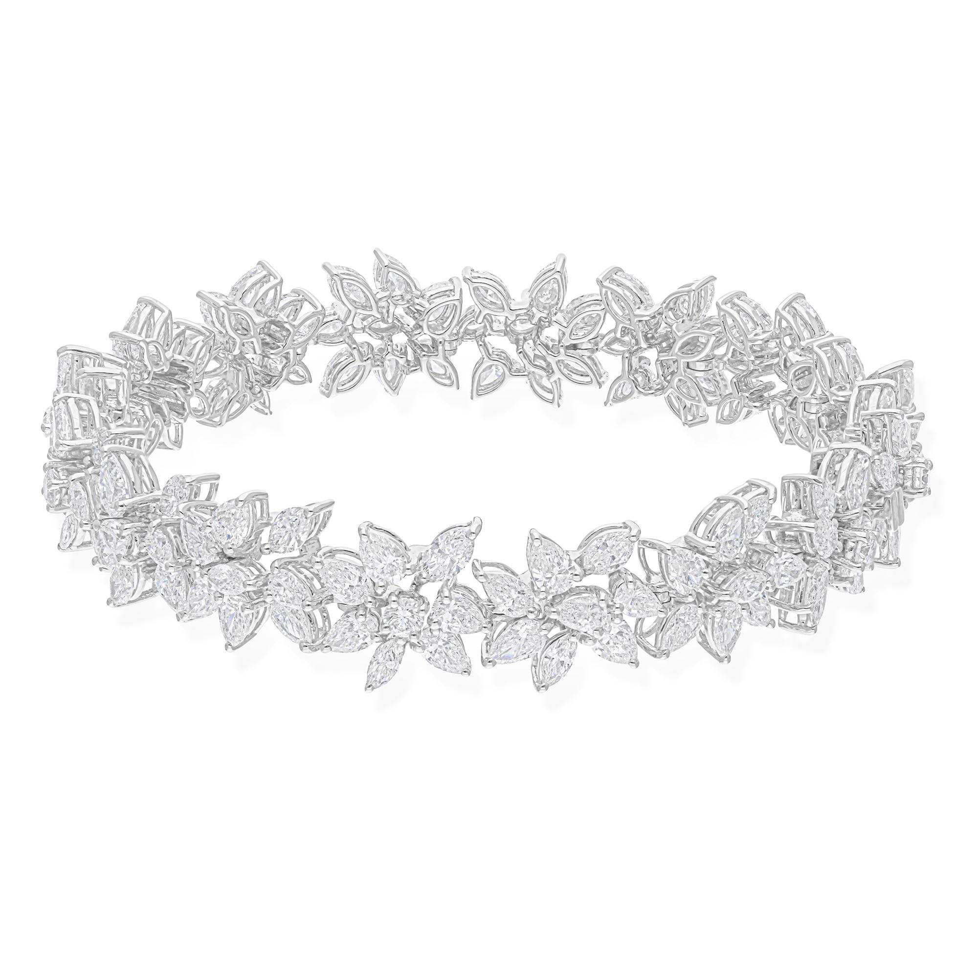 Taglio misto Bracciale di fidanzamento con cluster di diamanti certificati da 14,55 carati SI/H Oro bianco 18 carati in vendita