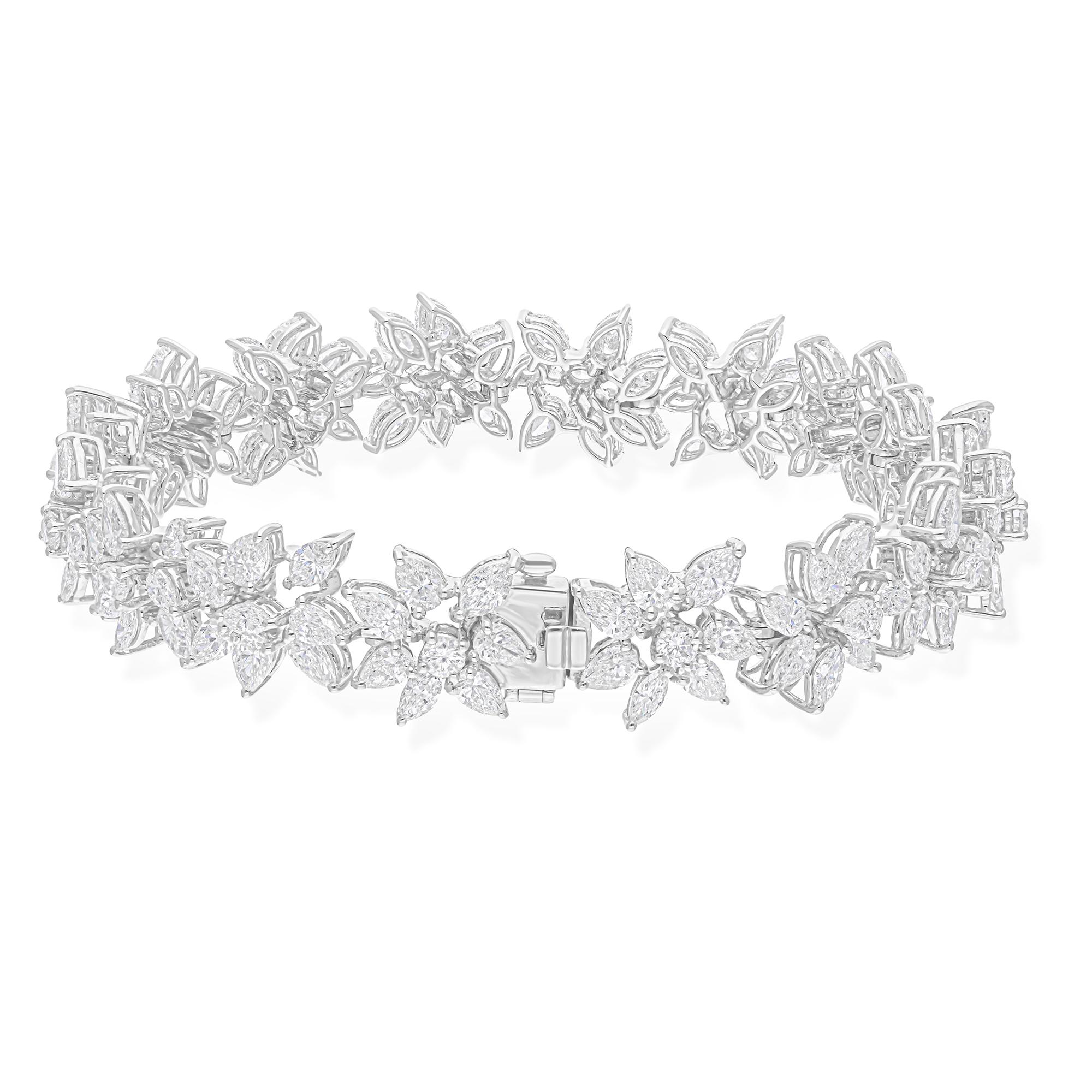 Donna Bracciale di fidanzamento con cluster di diamanti certificati da 14,55 carati SI/H Oro bianco 18 carati in vendita