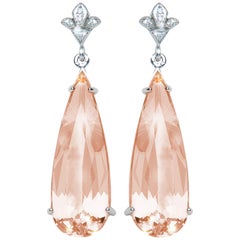 14.56 Carat Pear Morganite Diamond 18 Karat Gold Drop Earrings Natalie Barney