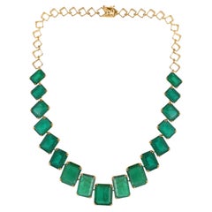 145.63 Ct. Zambian Emerald Necklace in 18K Yellow Gold Statement Necklace