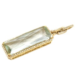 14.57 Carat Prasiolite and Diamond 18 Karat Yellow Gold Pendant