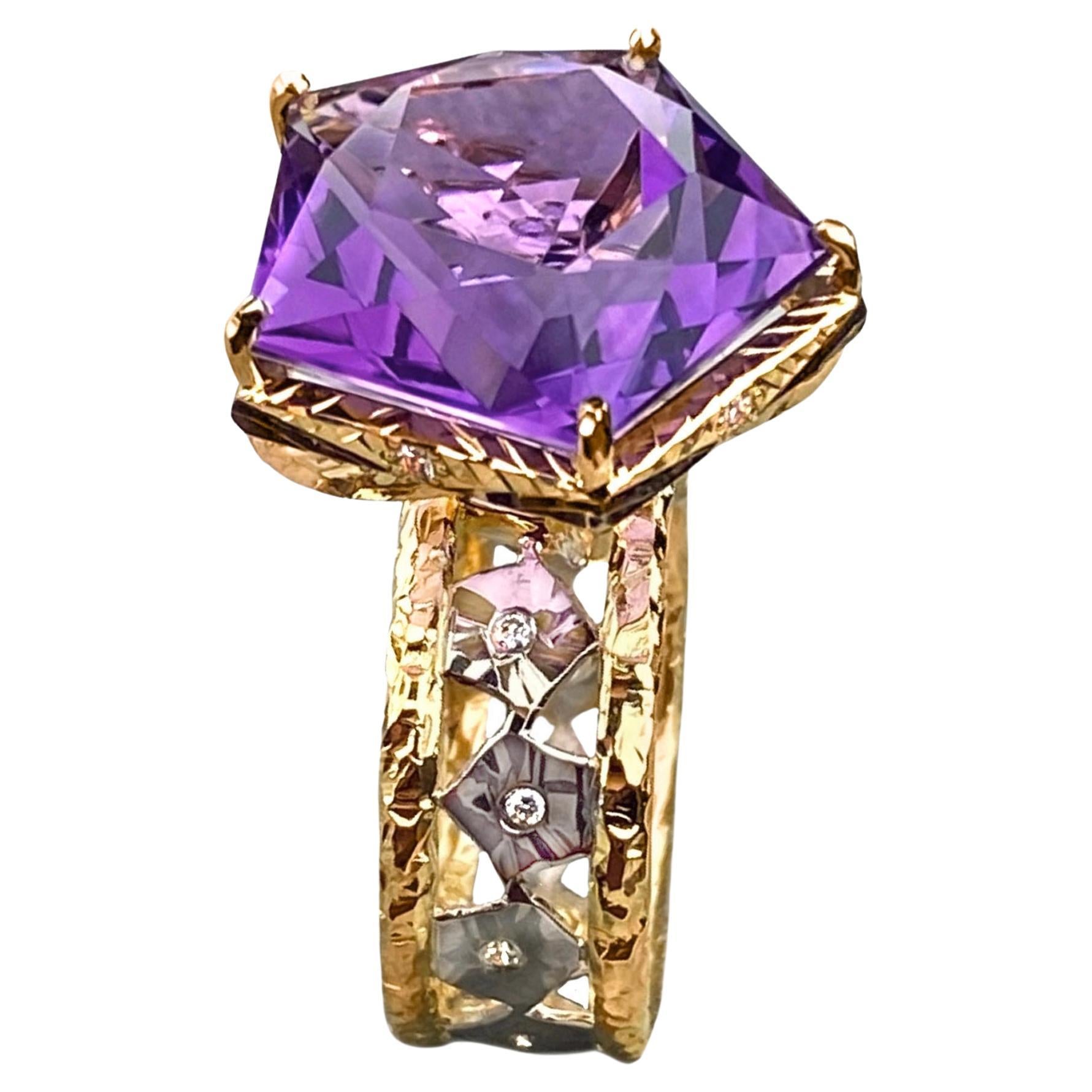 14.59 Carat Amethyst Diamond Cocktail Ring For Sale at 1stDibs