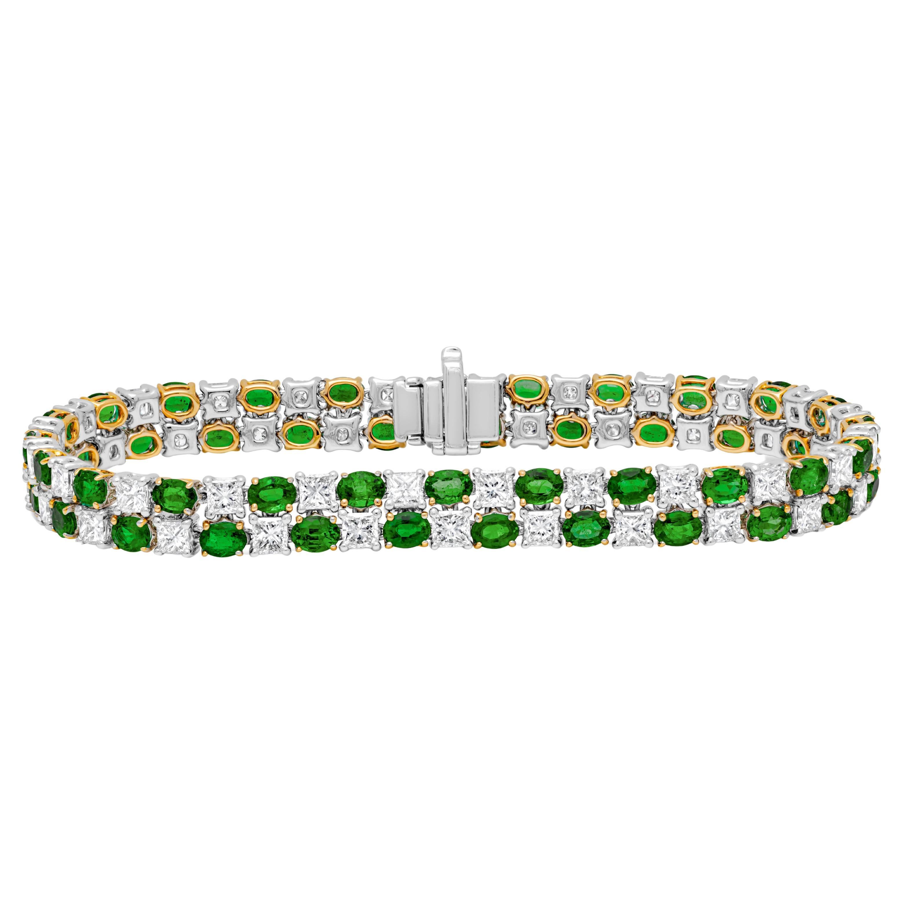 Roman Malakov 14.59 Carats Total Mixed Cut Emerald & Diamond Tennis Bracelet