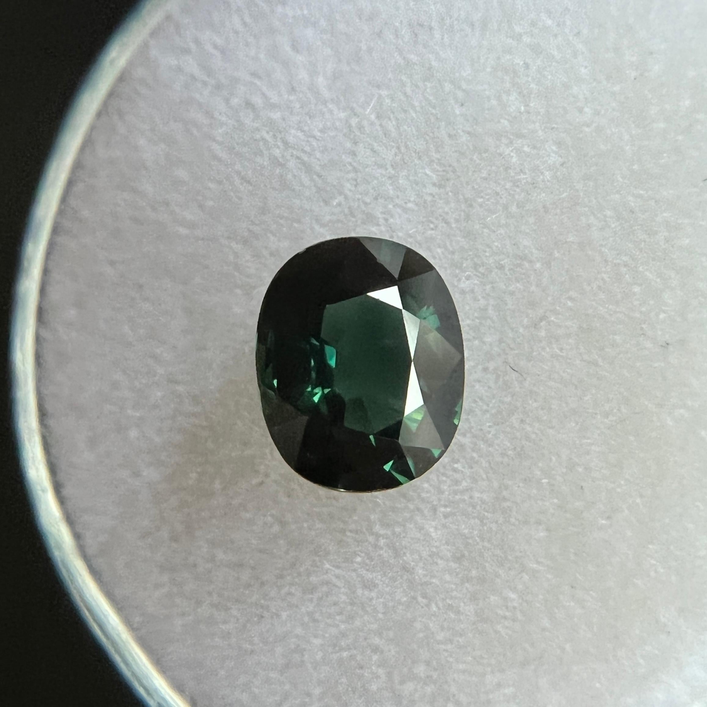 Deep Blue Green Australian Sapphire Gemstone.

Natural sapphire with a stunning deep greenish blue colour. 1.45 Carat with very good clarity. Clean stone with only some very small natural inclusions visible when looking closely.

Also has a very