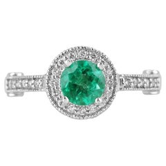 1.45ct Colombian Emerald & Diamond Halo Engagement Ring in 14K Gold