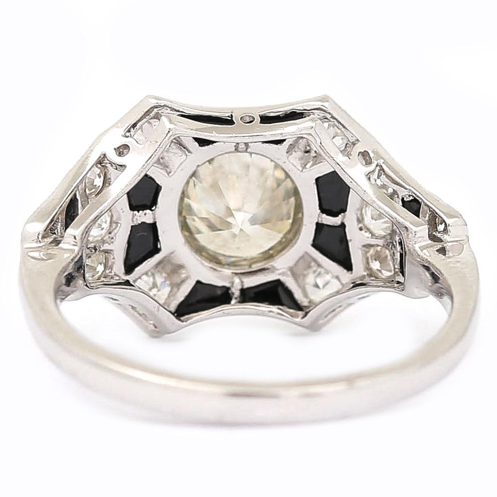 1.45 Carat Diamond and Onyx 18 Karat Gold Art Deco Style Solitaire Cluster Ring 3