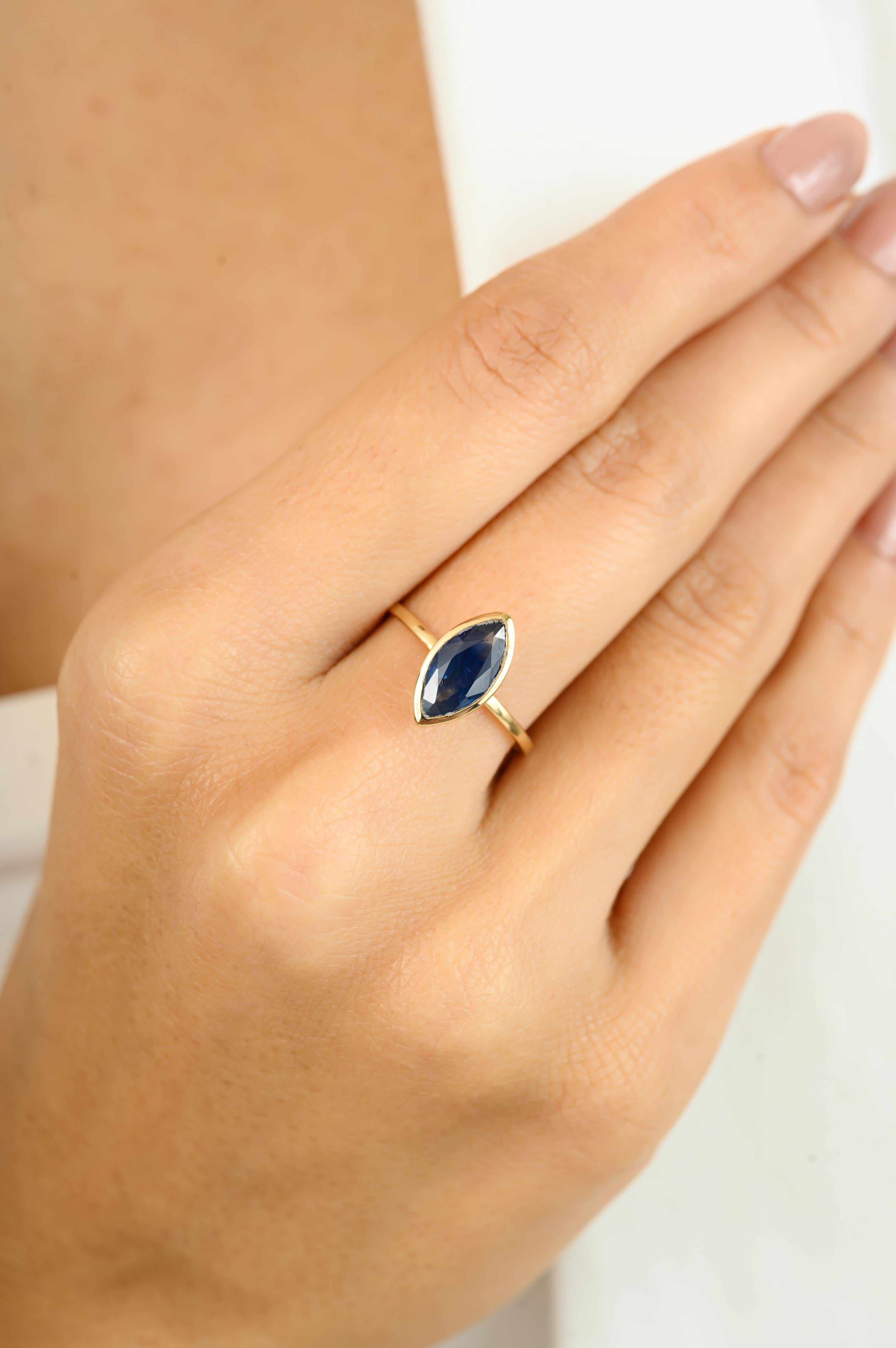 For Sale:  1.45CT Marquise Blue Sapphire Midi Ring in 14k Yellow Gold Gift for Her 2