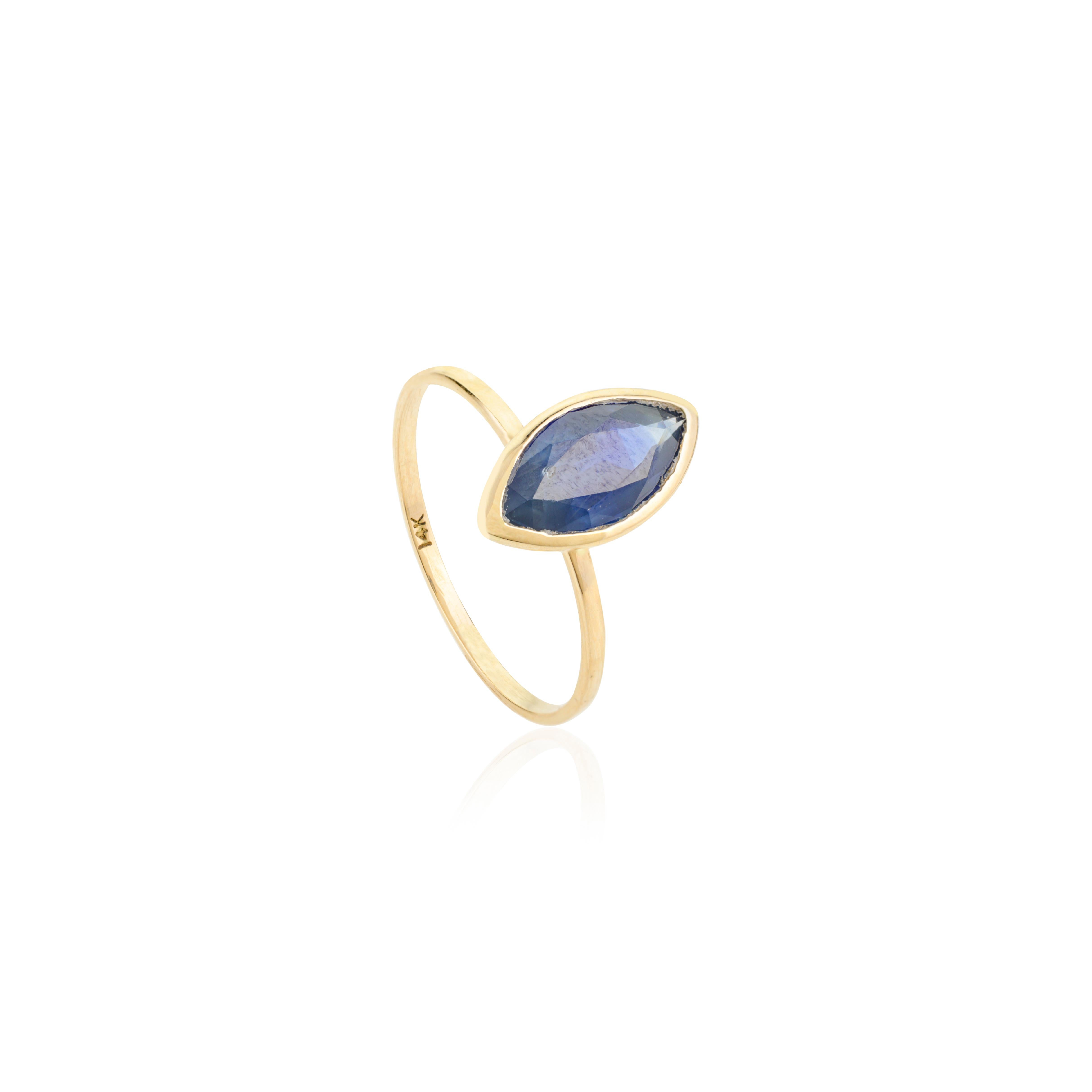 For Sale:  1.45CT Marquise Blue Sapphire Midi Ring in 14k Yellow Gold Gift for Her 3