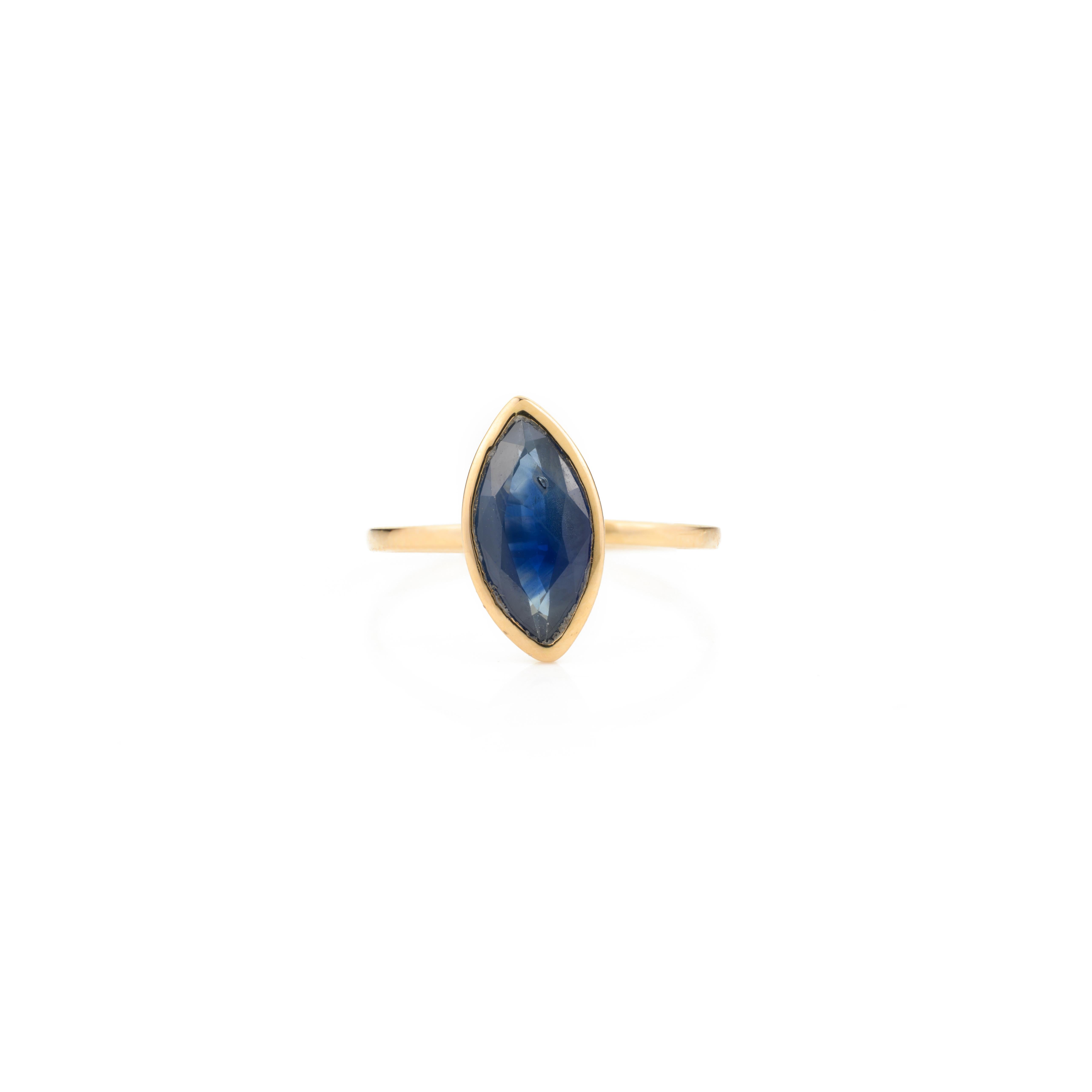 For Sale:  1.45CT Marquise Blue Sapphire Midi Ring in 14k Yellow Gold Gift for Her 5