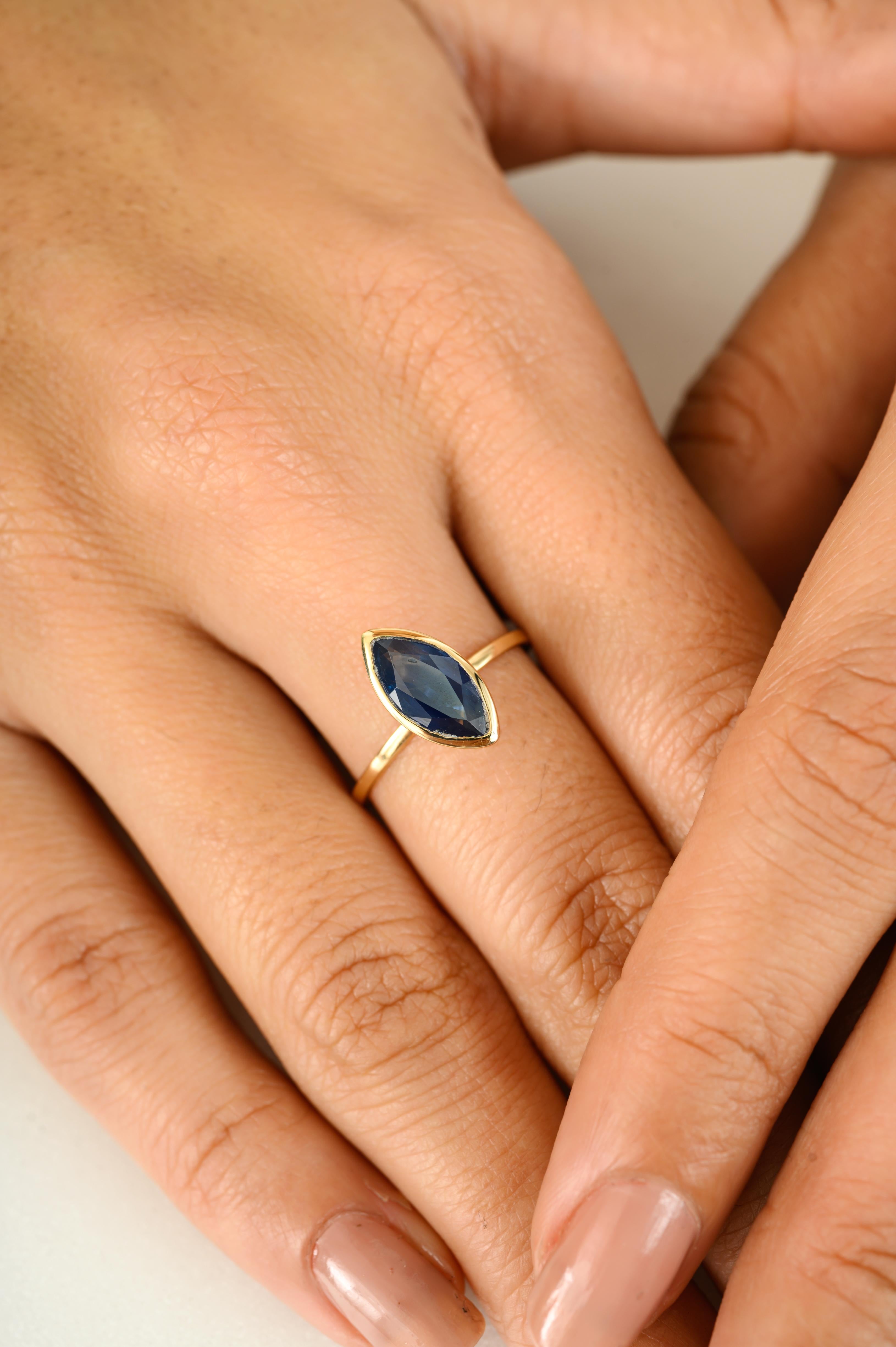 For Sale:  1.45CT Marquise Blue Sapphire Midi Ring in 14k Yellow Gold Gift for Her 6