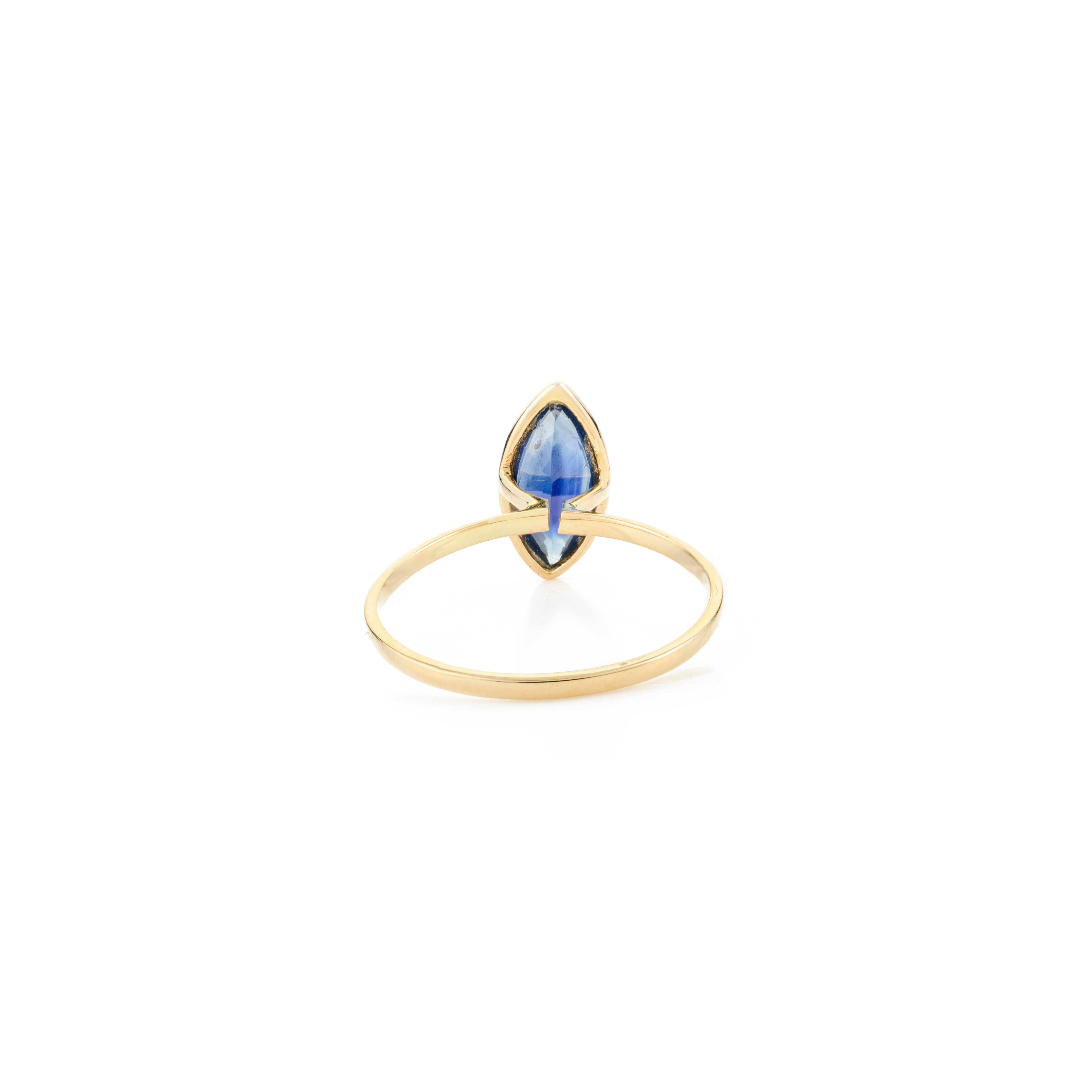 For Sale:  1.45CT Marquise Blue Sapphire Midi Ring in 14k Yellow Gold Gift for Her 7