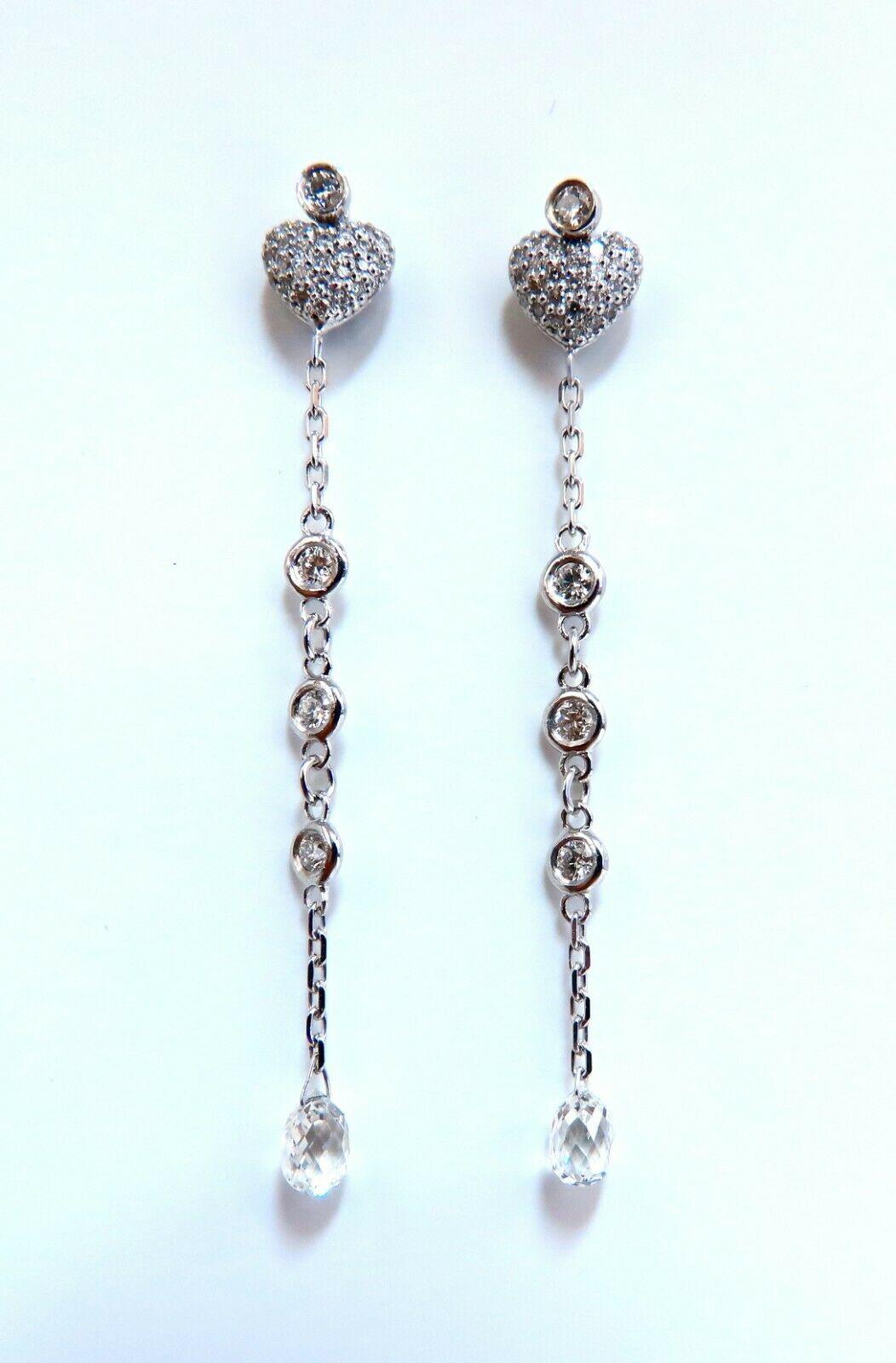 Pendants d'oreilles et clous d'oreilles en or 14 carats avec diamants taille briolette naturel de 1,45 carat Neuf - En vente à New York, NY