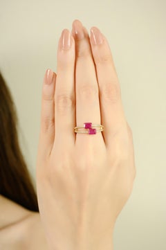 1.45Ct Natural Ruby & Diamond Bypass Ring in 14k Yellow Gold with Split Band