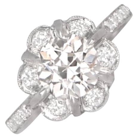 1.45 Carat Old Euro-Cut Diamond Engagement Ring, Platinum For Sale