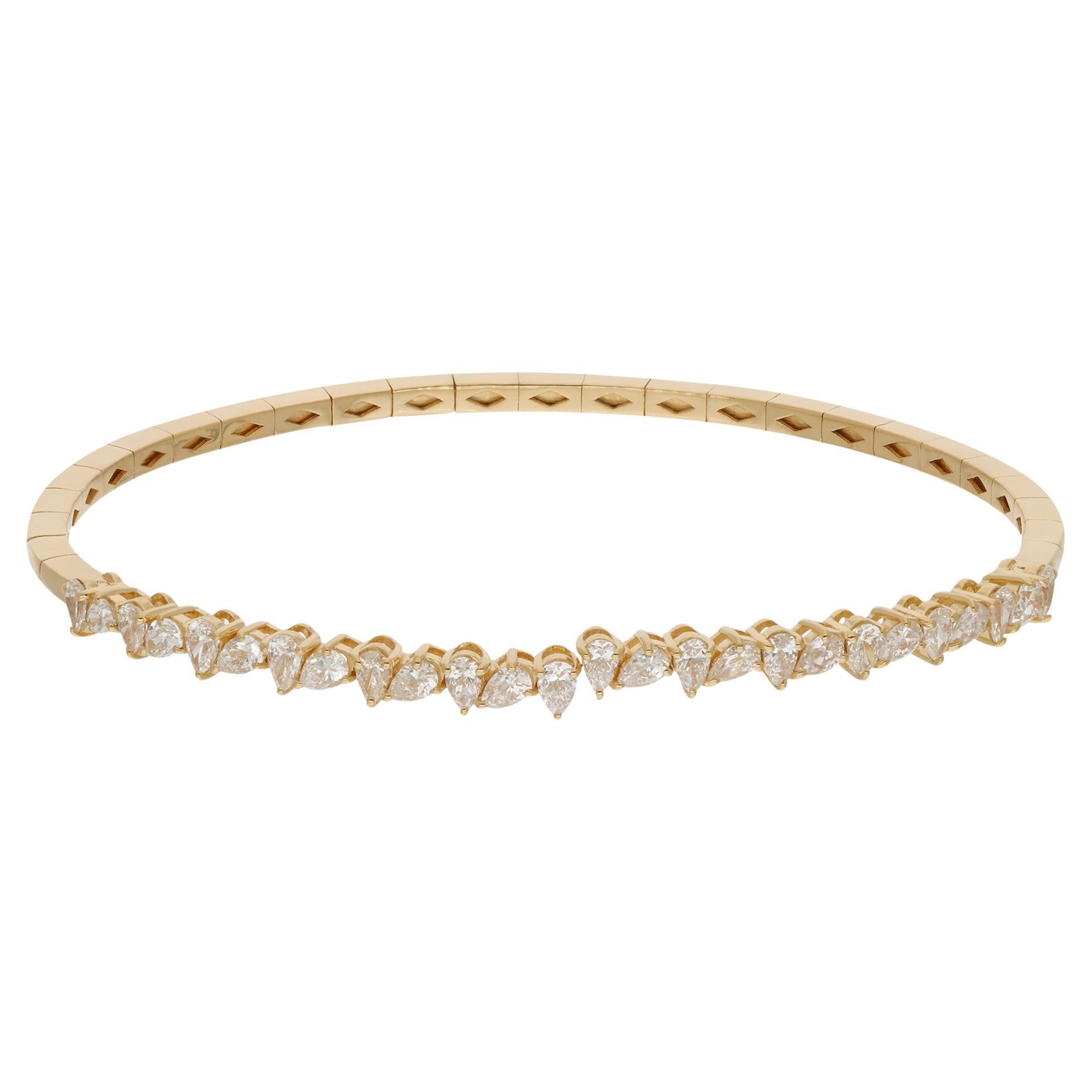 Bracelet jonc en or jaune 18 carats avec diamants en forme de poire de 1,45 carat, fabrication artisanale