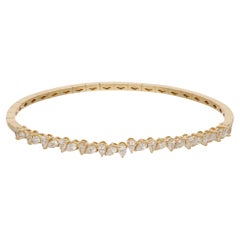 1.45ct Pear Diamond Bangle Bracelet 18 Karat Yellow Gold Handmade Fine Jewelry