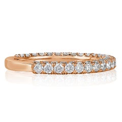 Alianza de boda de 3 filas de diamantes, talla brillante redonda, 1,45 ct, en oro rosa de 18k