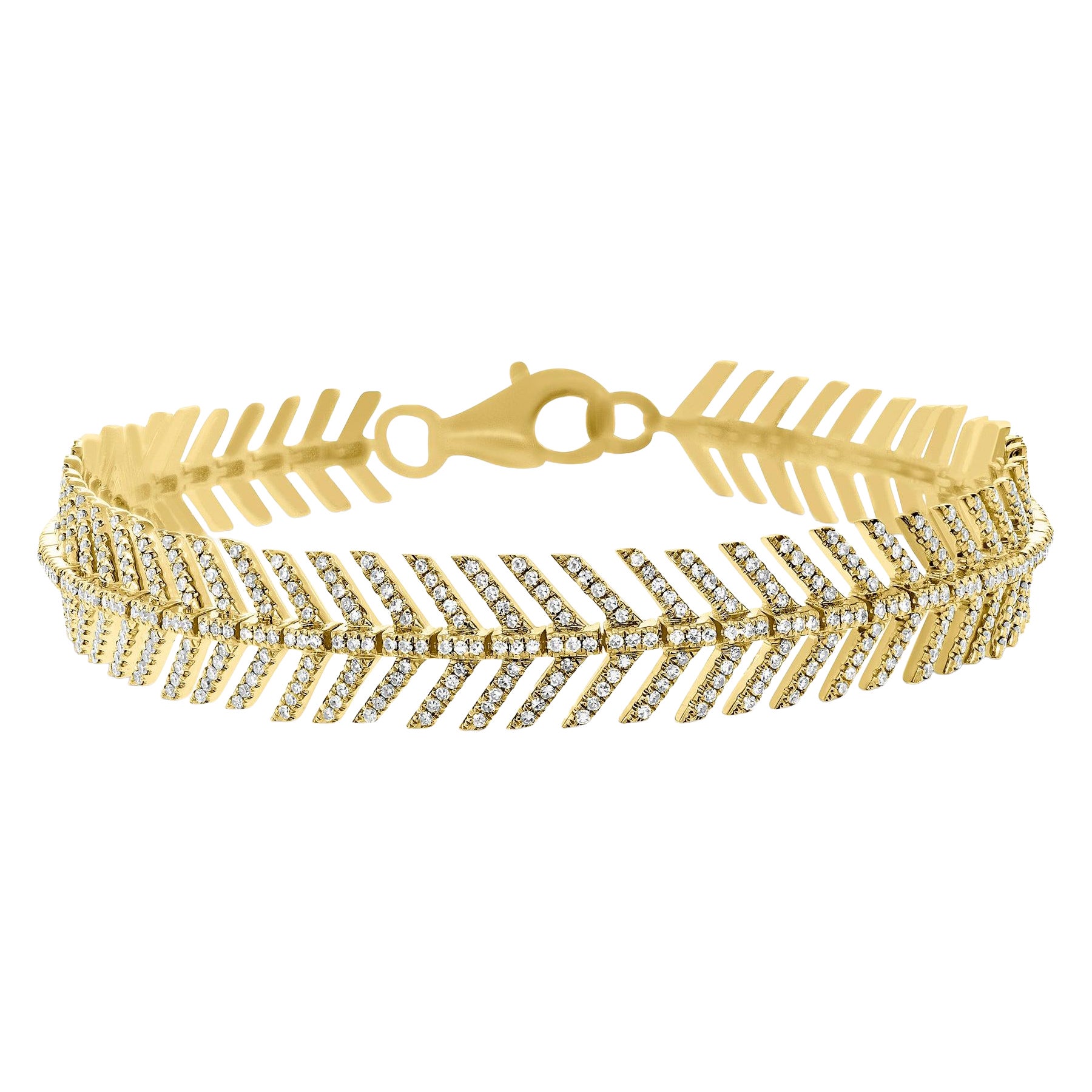 1.45ct Round Brilliant Cut Diamond Feather Bracelet in 14k Yellow Gold For Sale