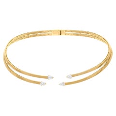 14k Yellow Gold Choker 1.45 Ct SI/H Pear Cut Diamond Necklace Double Layer