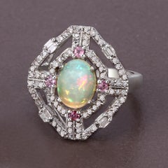 1.45cttw Ethiopian Opal, Tourmaline with Diamonds 0.60cttw Sterling Silver Ring