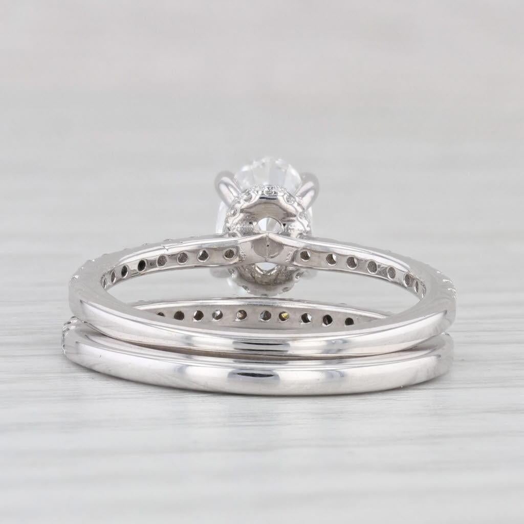 1.45ctw Oval Diamond Engagement Ring Wedding Band Bridal Set 14k White Gold GIA In Good Condition For Sale In McLeansville, NC