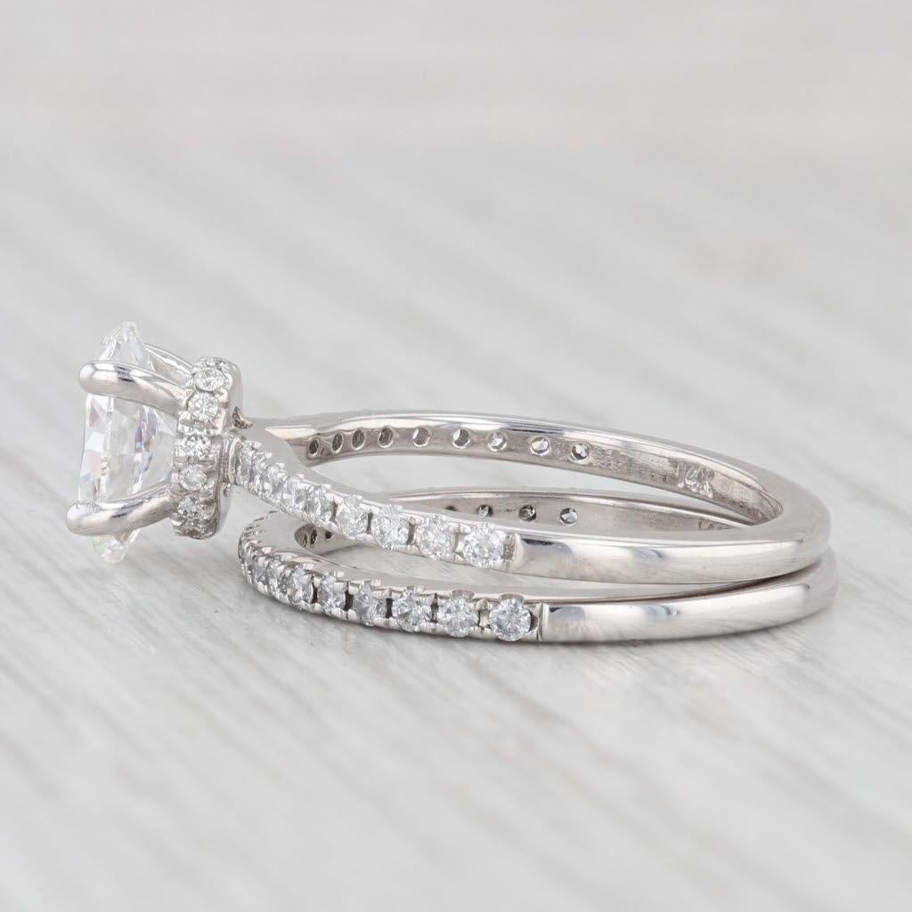 Women's 1.45ctw Oval Diamond Engagement Ring Wedding Band Bridal Set 14k White Gold GIA For Sale