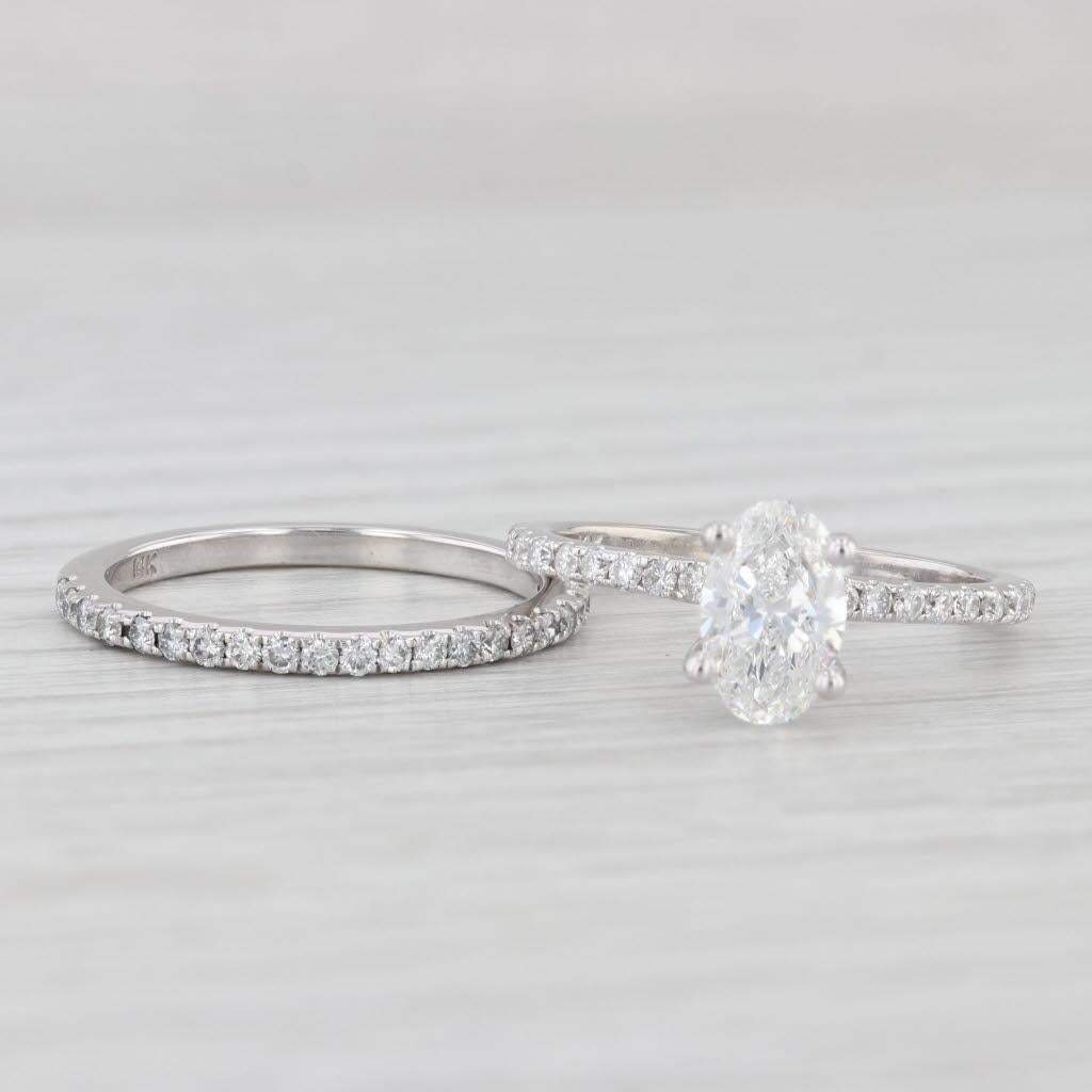 1.45ctw Oval Diamond Engagement Ring Wedding Band Bridal Set 14k White Gold GIA For Sale 1
