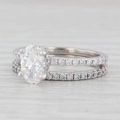 1.45ctw Oval Diamond Engagement Ring Wedding Band Bridal Set 14k White Gold GIA