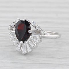 1.45ctw Pear Garnet Diamond Spray Ring 14k White Gold Size 6.5