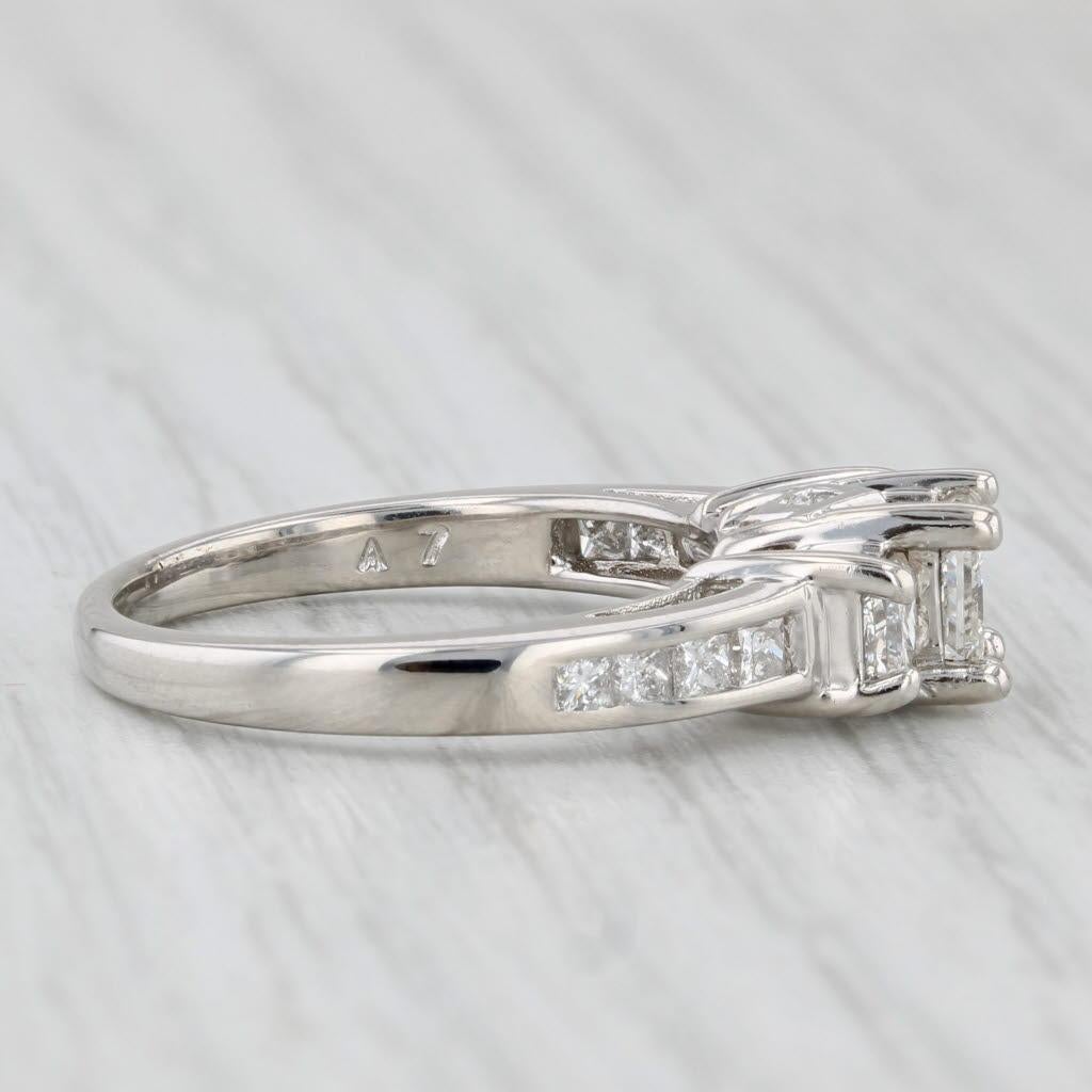 Princess Cut 1.45ctw Princess Diamond 3-Stone Engagement Ring 14k White Gold Size 6.75 For Sale