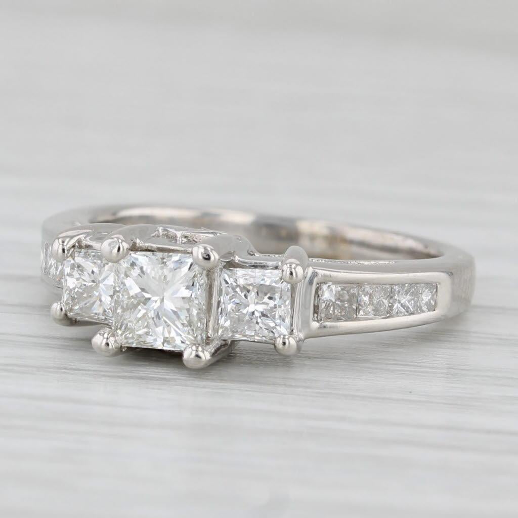 1.45ctw Princess Diamond 3-Stone Engagement Ring 14k White Gold Size 6.75 For Sale 2