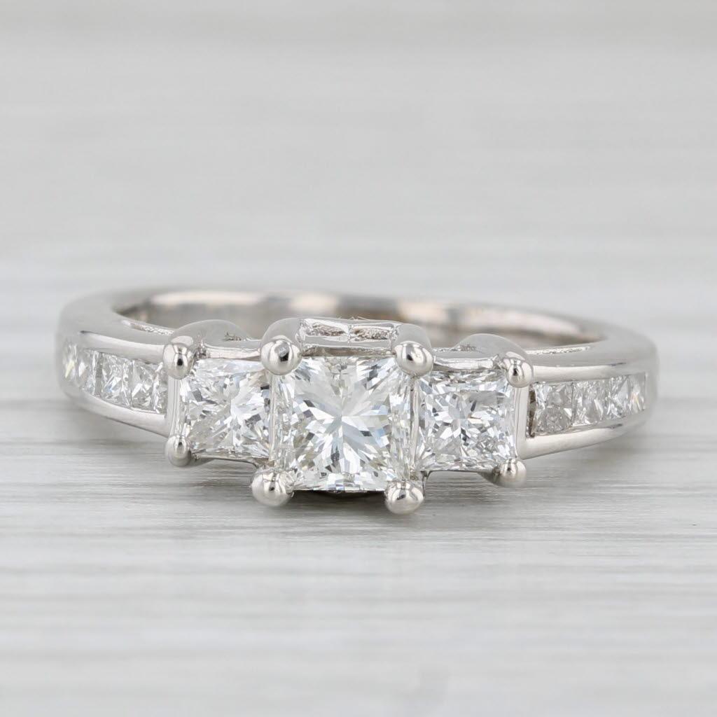 1.45ctw Princess Diamond 3-Stone Engagement Ring 14k White Gold Size 6.75 For Sale 3