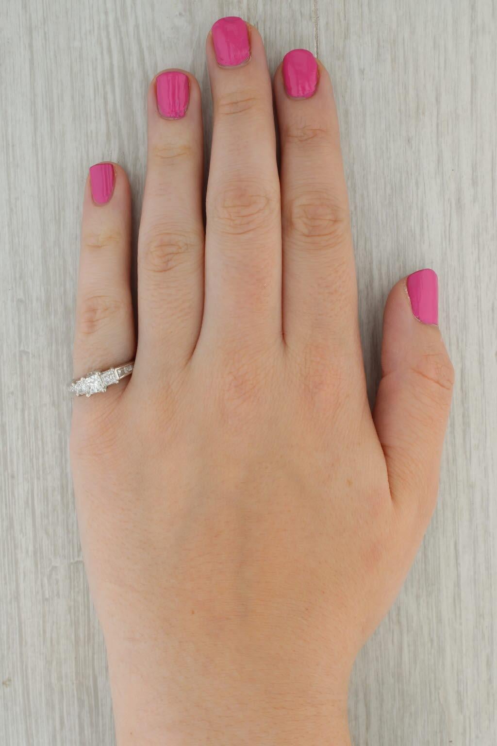 1.45ctw Princess Diamond 3-Stone Engagement Ring 14k White Gold Size 6.75 For Sale 4